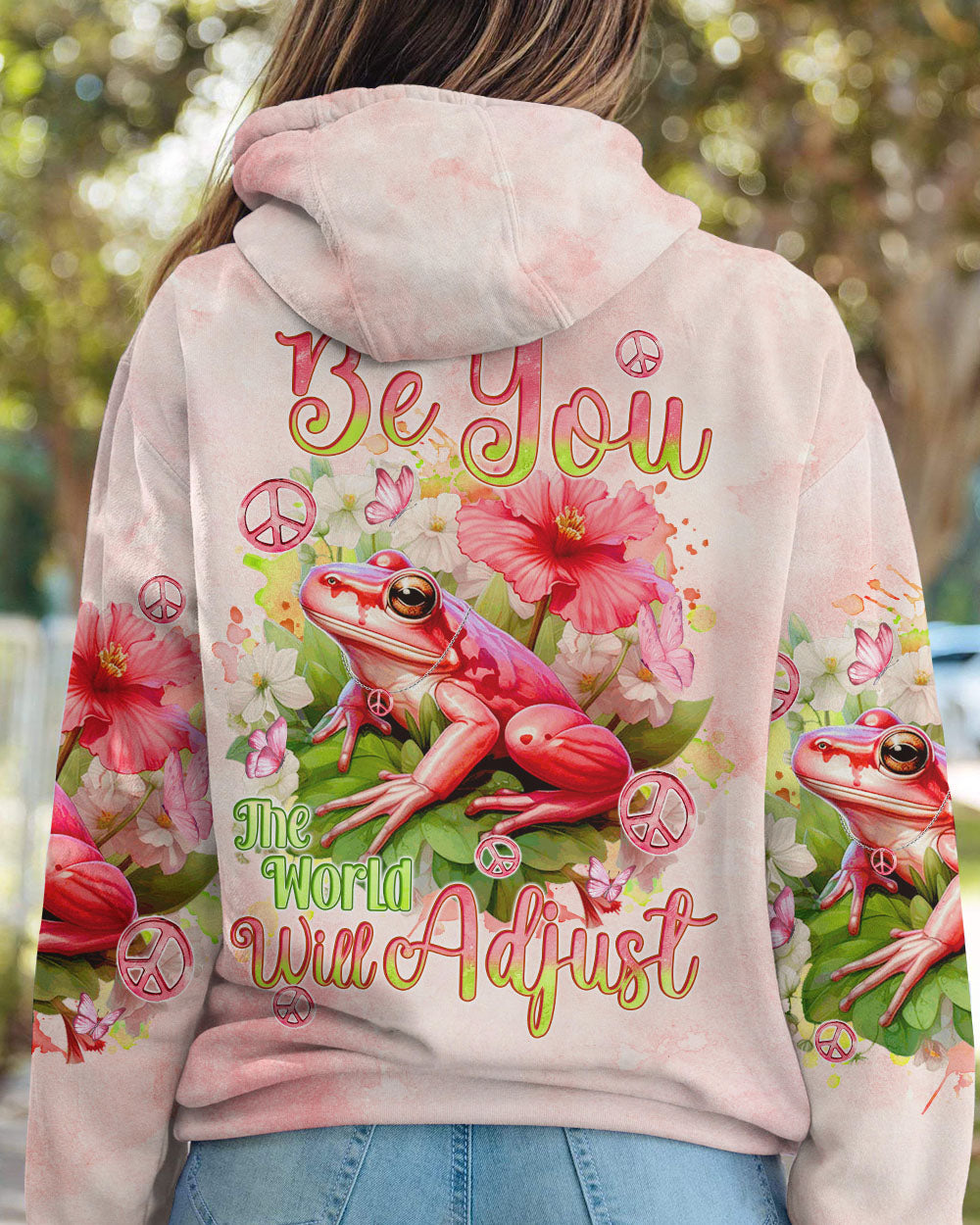 BE YOU THE WORLD WILL ADJUST PINK FROG ALL OVER PRINT - TYQY0112234