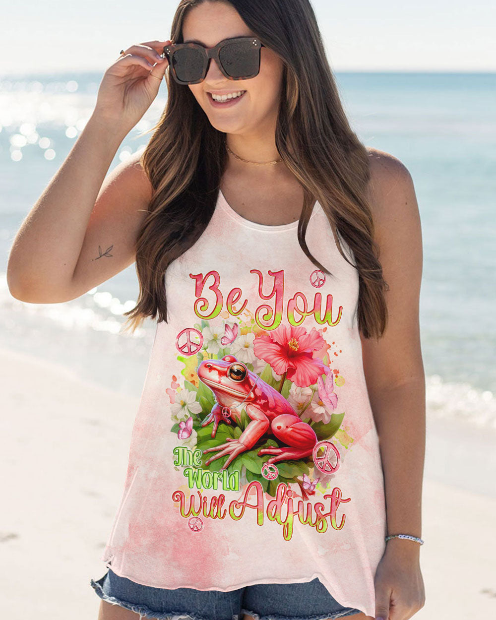 BE YOU THE WORLD WILL ADJUST PINK FROG ALL OVER PRINT - TYQY0112234