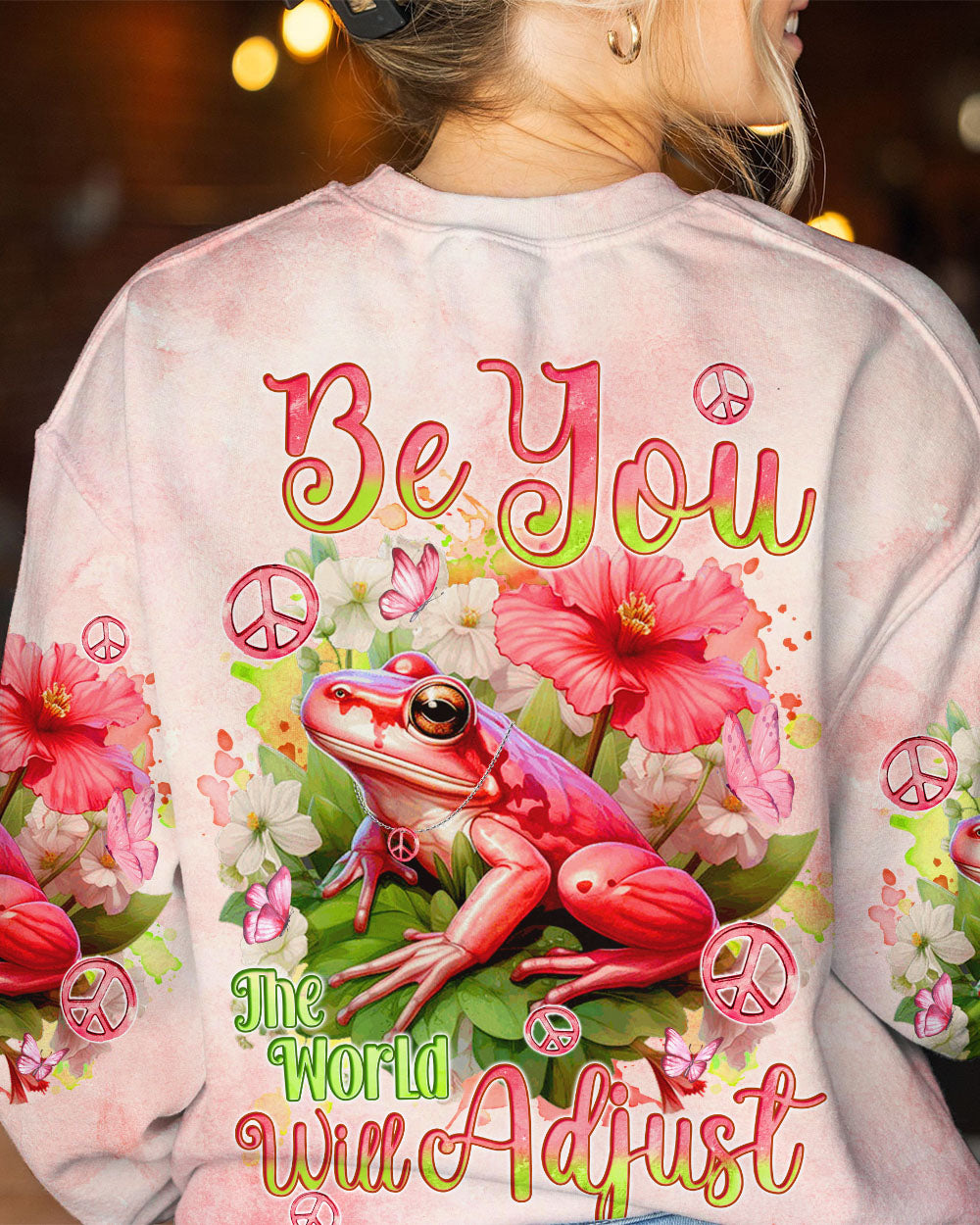 BE YOU THE WORLD WILL ADJUST PINK FROG ALL OVER PRINT - TYQY0112234