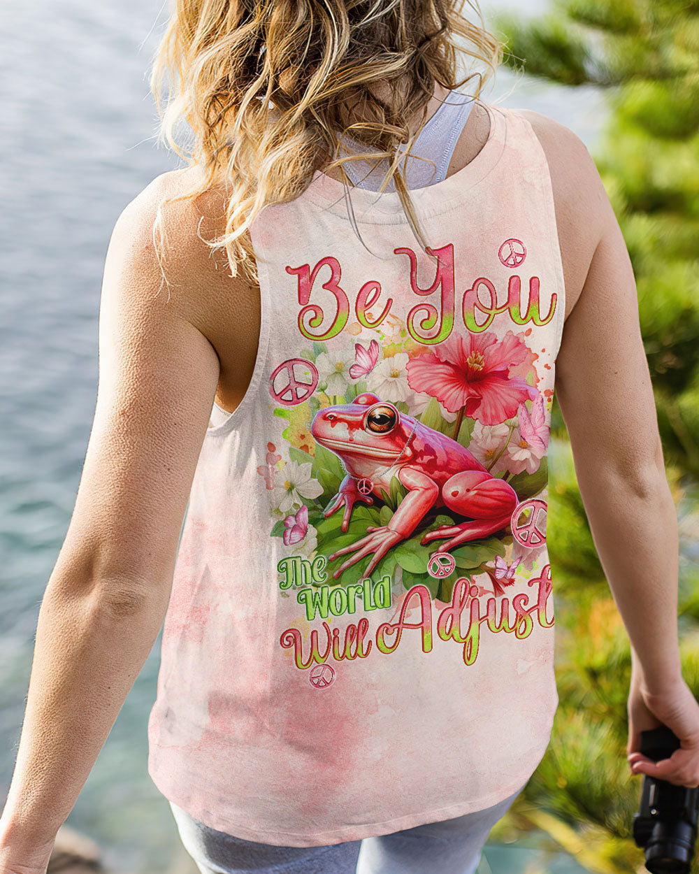BE YOU THE WORLD WILL ADJUST PINK FROG ALL OVER PRINT - TYQY0112234