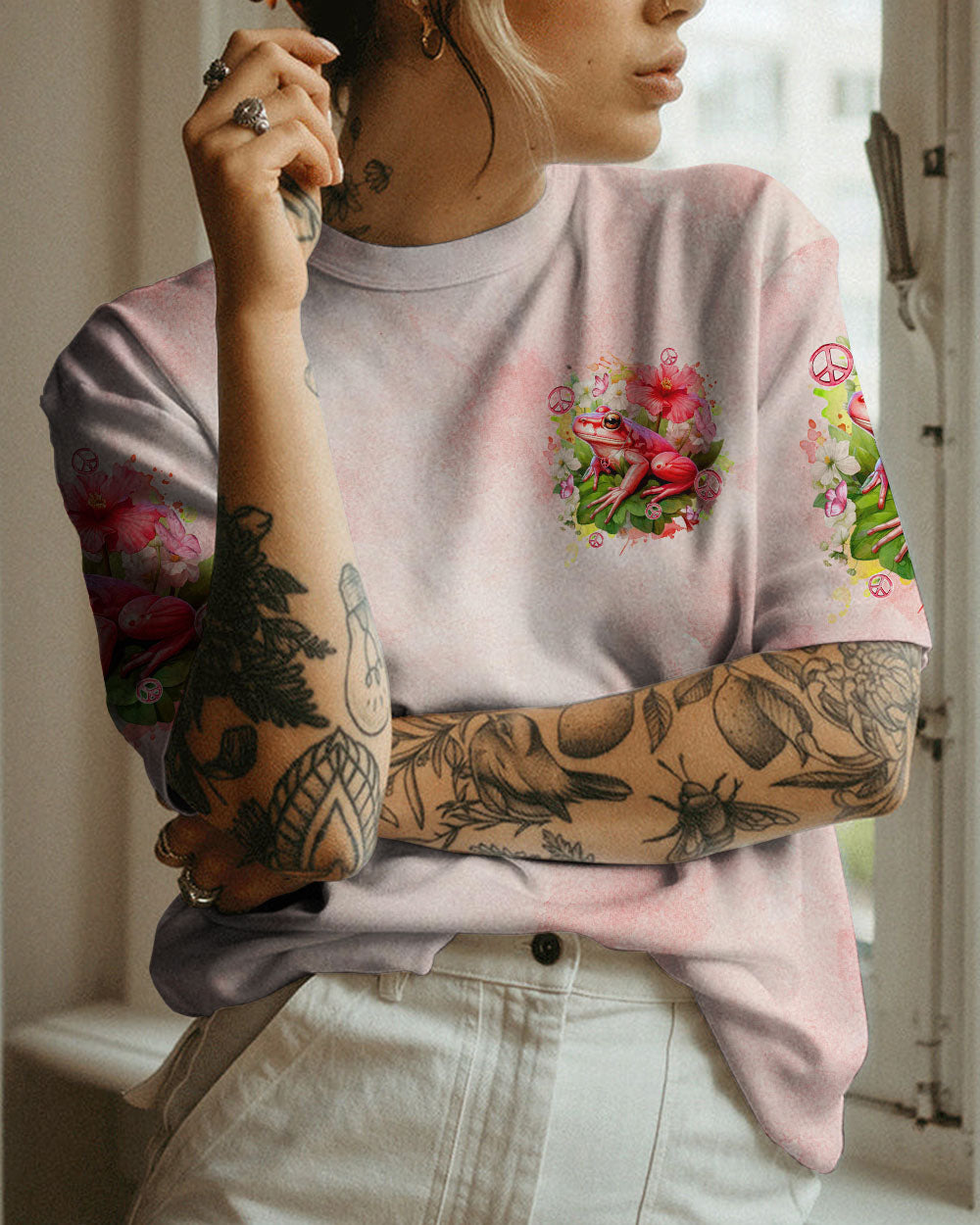 BE YOU THE WORLD WILL ADJUST PINK FROG ALL OVER PRINT - TYQY0112234