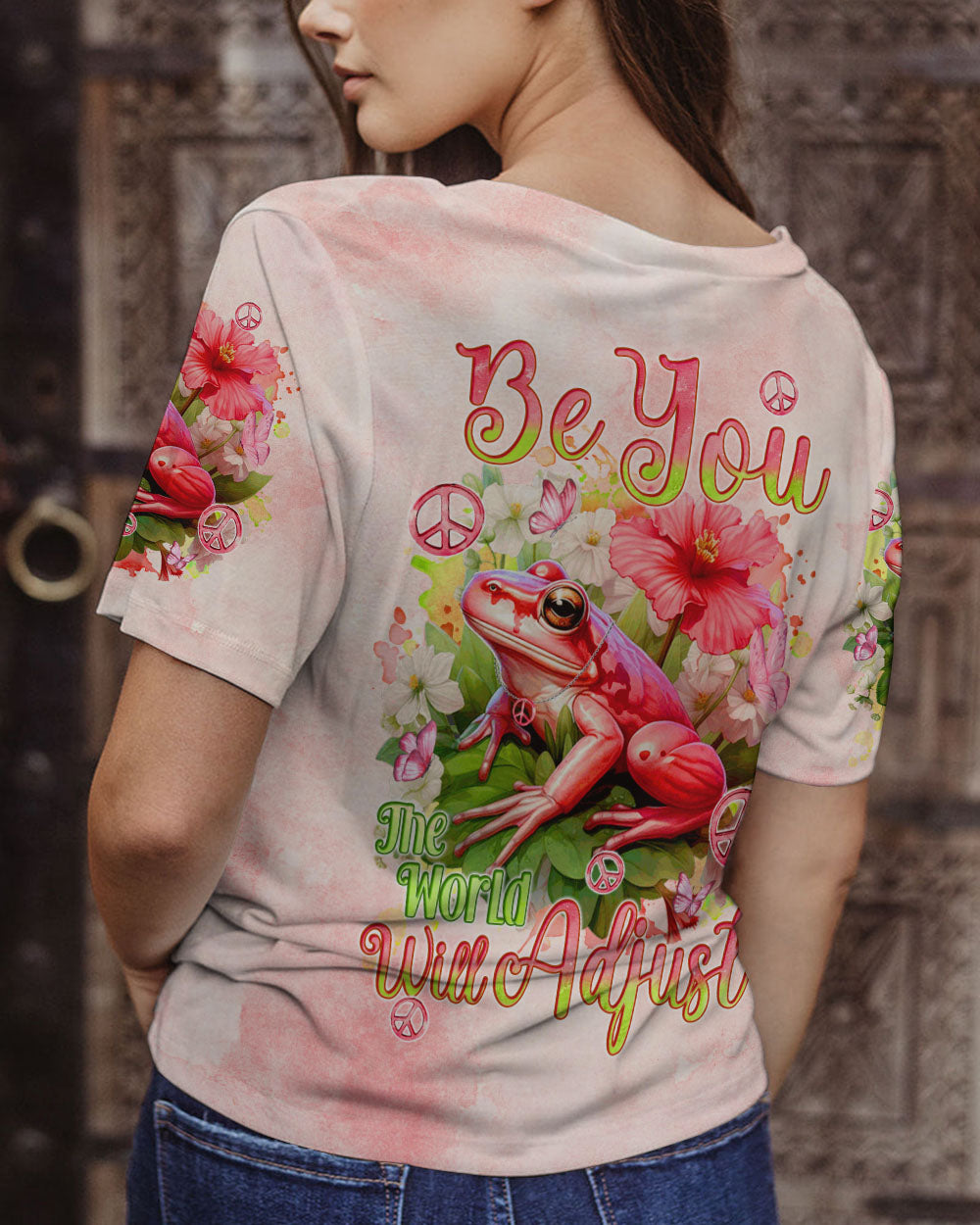 BE YOU THE WORLD WILL ADJUST PINK FROG ALL OVER PRINT - TYQY0112234