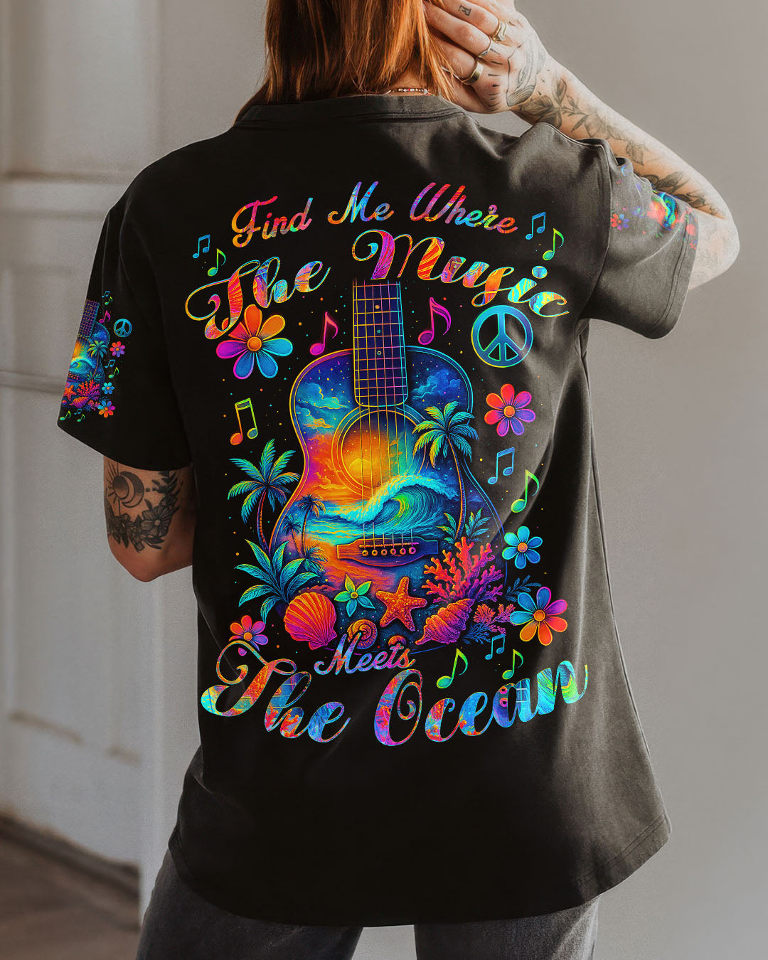 FIND ME WHERE THE MUSIC MEETS THE OCEAN GUITAR ALL OVER PRINT - TYQY0404252