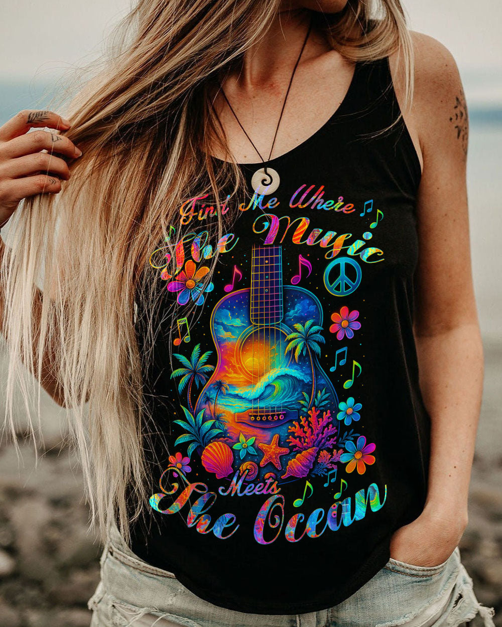 FIND ME WHERE THE MUSIC MEETS THE OCEAN GUITAR ALL OVER PRINT - TYQY0404252