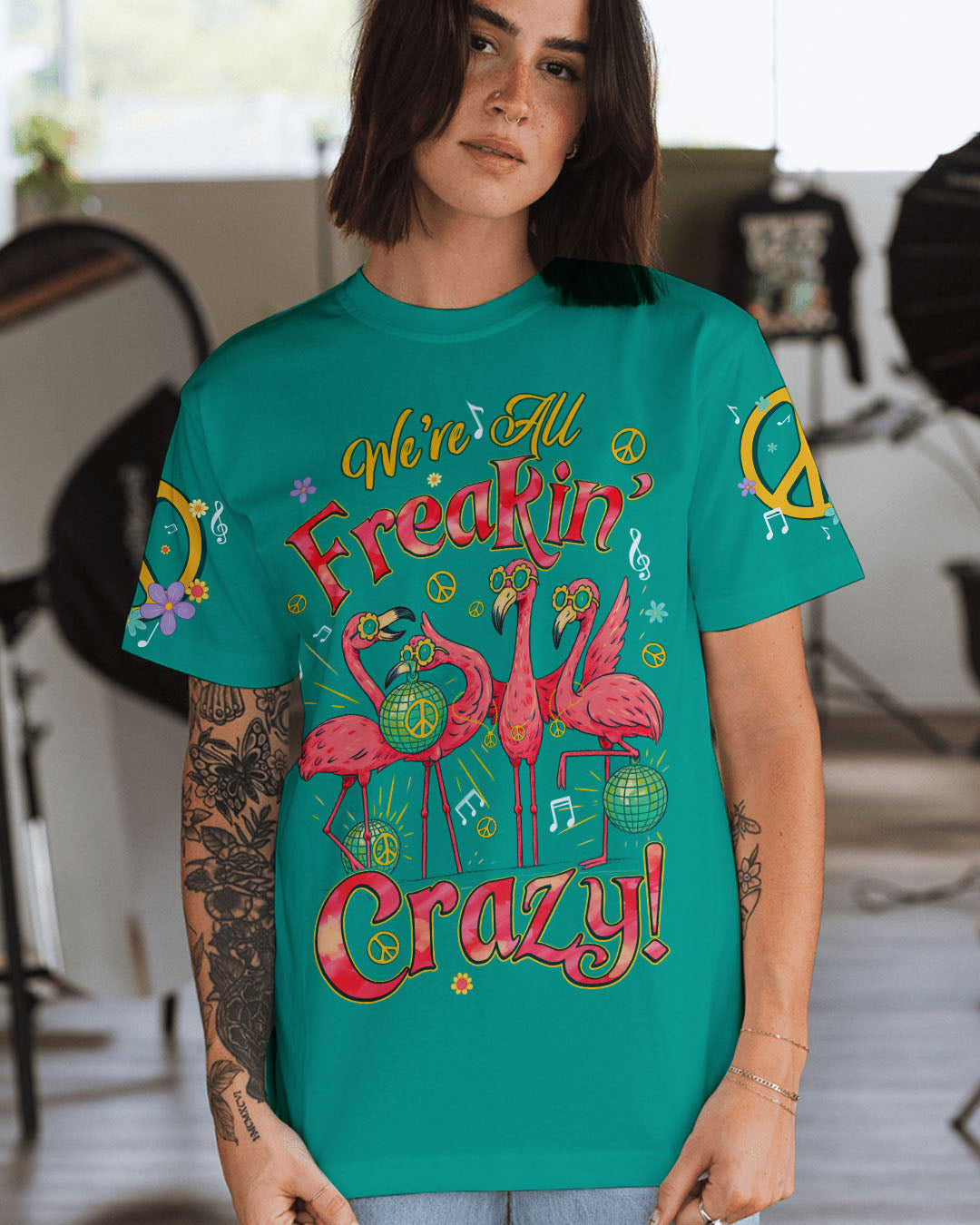 WE'RE ALL FREAKIN' CRAZY FLAMINGO ALL OVER PRINT - TYQY0505253