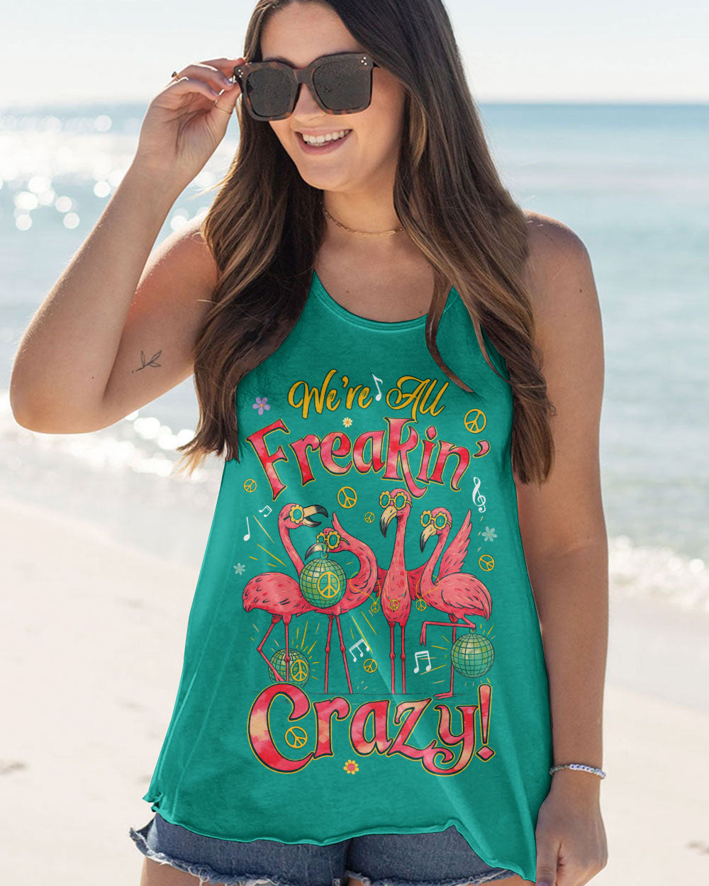 WE'RE ALL FREAKIN' CRAZY FLAMINGO ALL OVER PRINT - TYQY0505253
