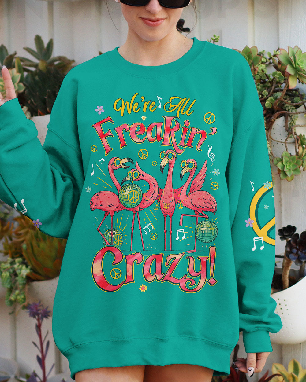 WE'RE ALL FREAKIN' CRAZY FLAMINGO ALL OVER PRINT - TYQY0505253