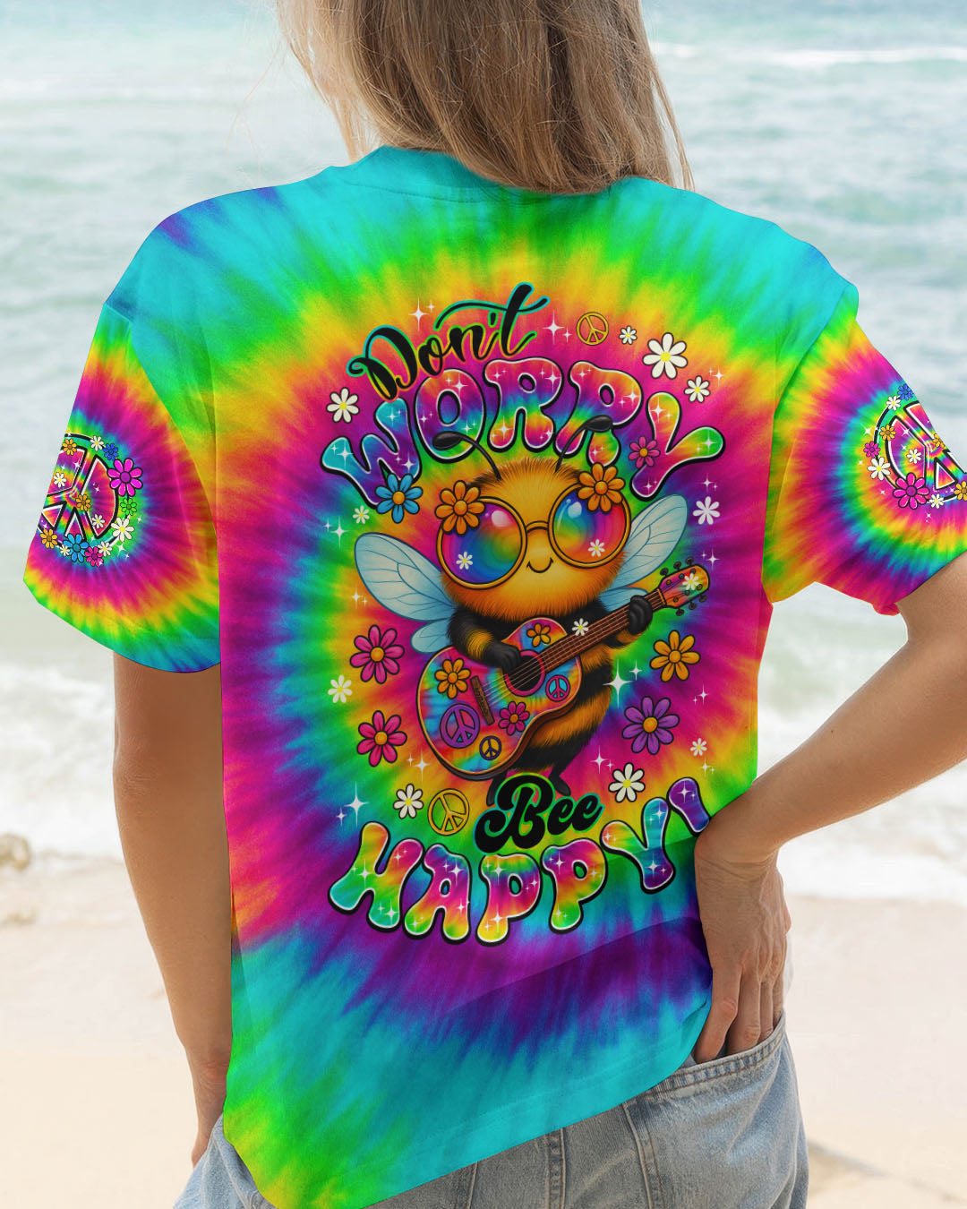 DON'T WORRY BEE HAPPY TIE DYE ALL OVER PRINT - TYQY0506254
