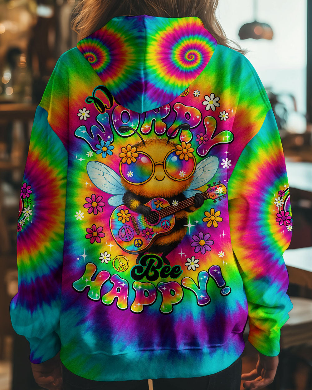 DON'T WORRY BEE HAPPY TIE DYE ALL OVER PRINT - TYQY0506254
