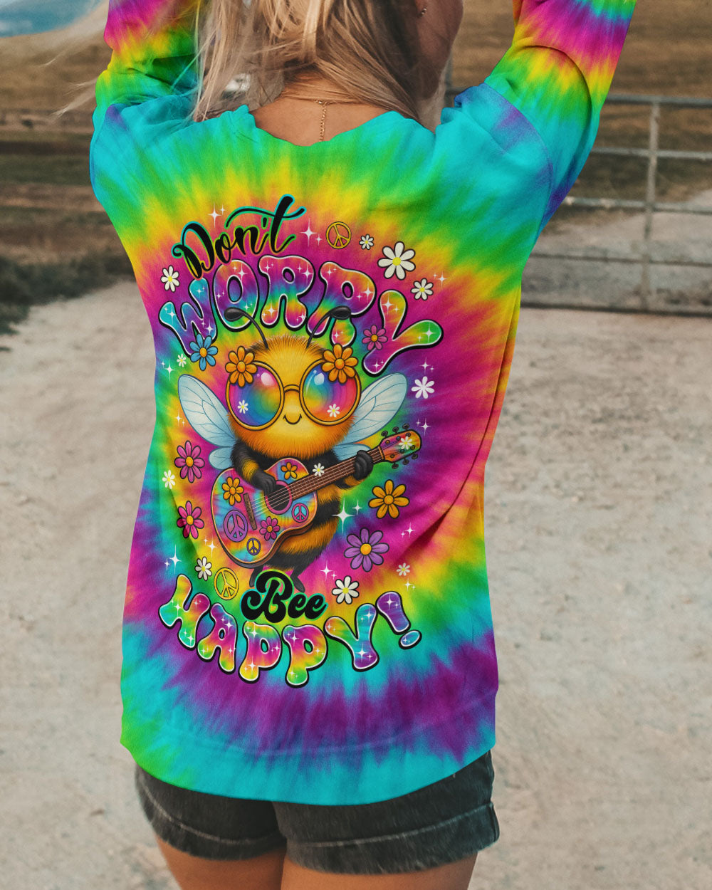 DON'T WORRY BEE HAPPY TIE DYE ALL OVER PRINT - TYQY0506254
