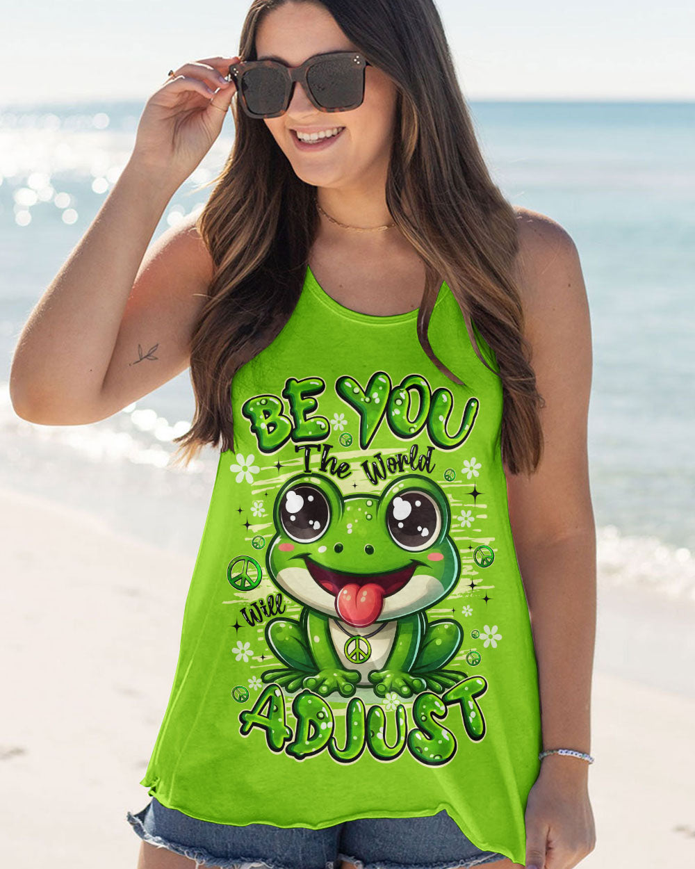 BE YOU THE WORLD WILL ADJUST FROG HIPPIE ALL OVER PRINT - TYQY0808254