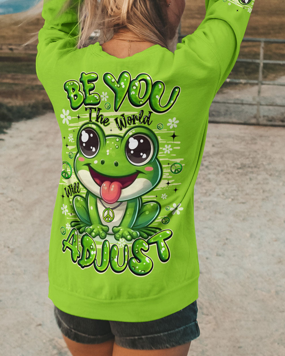 BE YOU THE WORLD WILL ADJUST FROG HIPPIE ALL OVER PRINT - TYQY0808254