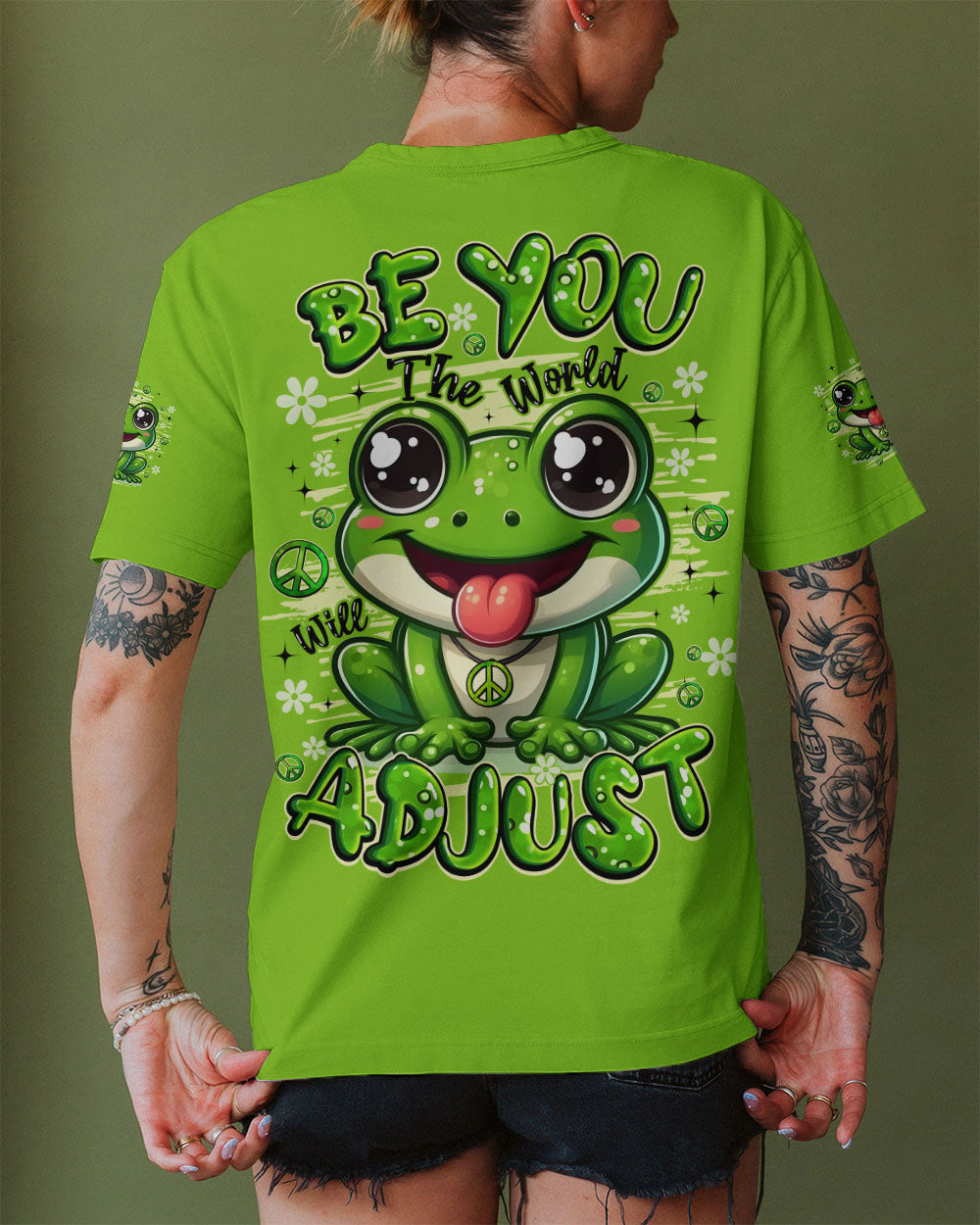 BE YOU THE WORLD WILL ADJUST FROG HIPPIE ALL OVER PRINT - TYQY0808254