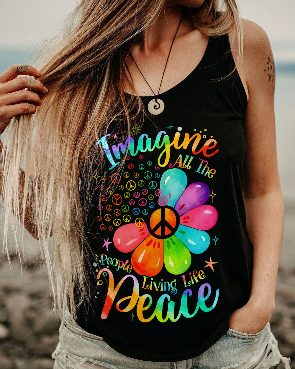 IMAGINE ALL THE PEOPLE LIVING LIFE IN PEACE FLOWER ALL OVER PRINT - TYQY0910254