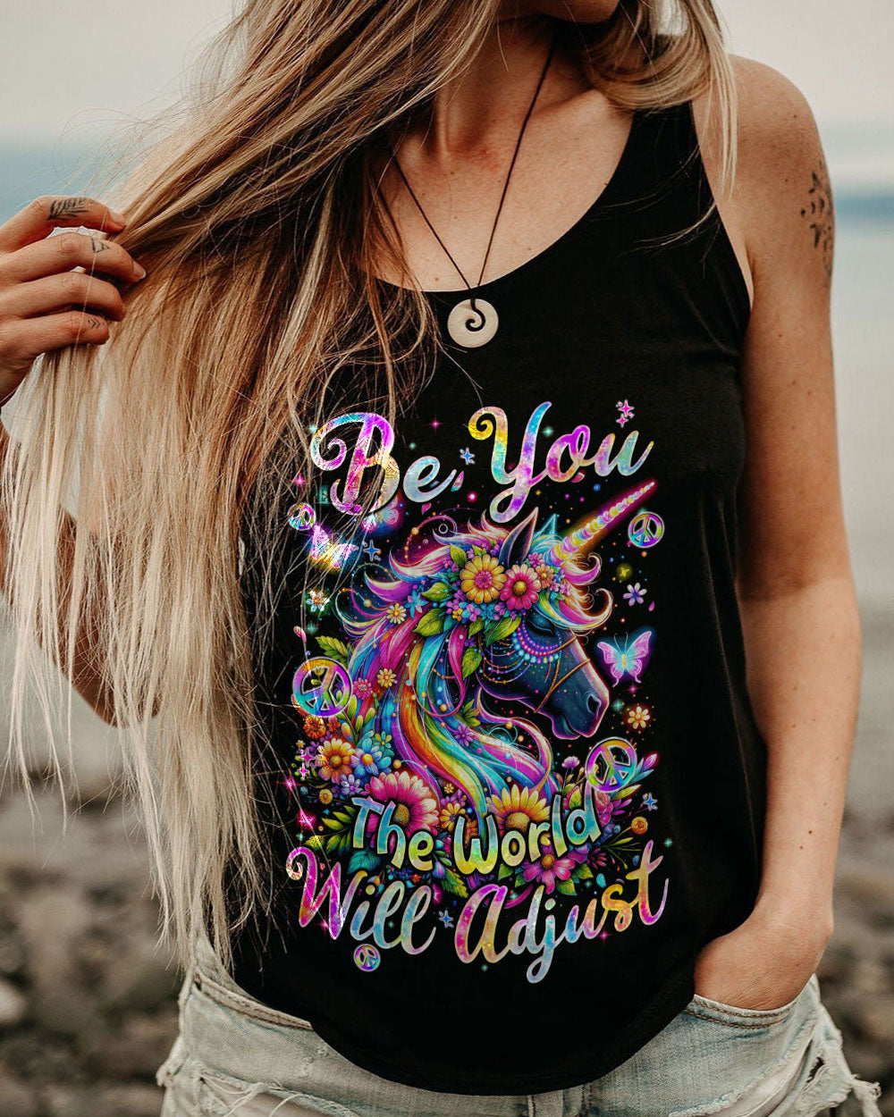 BE YOU THE WORLD WILL ADJUST UNICORN ALL OVER PRINT - TYQY0912234