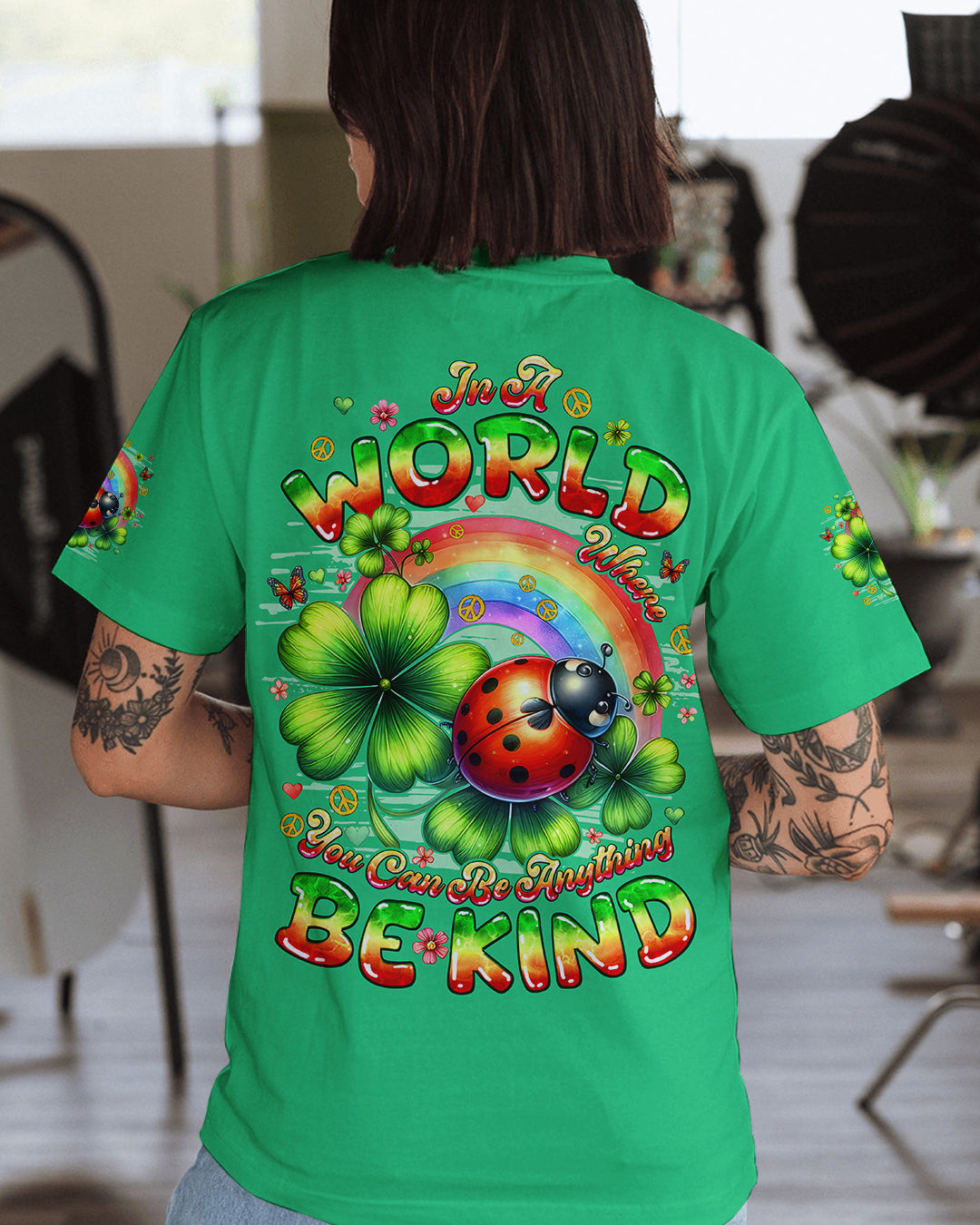 BE KIND LADYBUG SHAMROCK ALL OVER PRINT - TYQY1001261