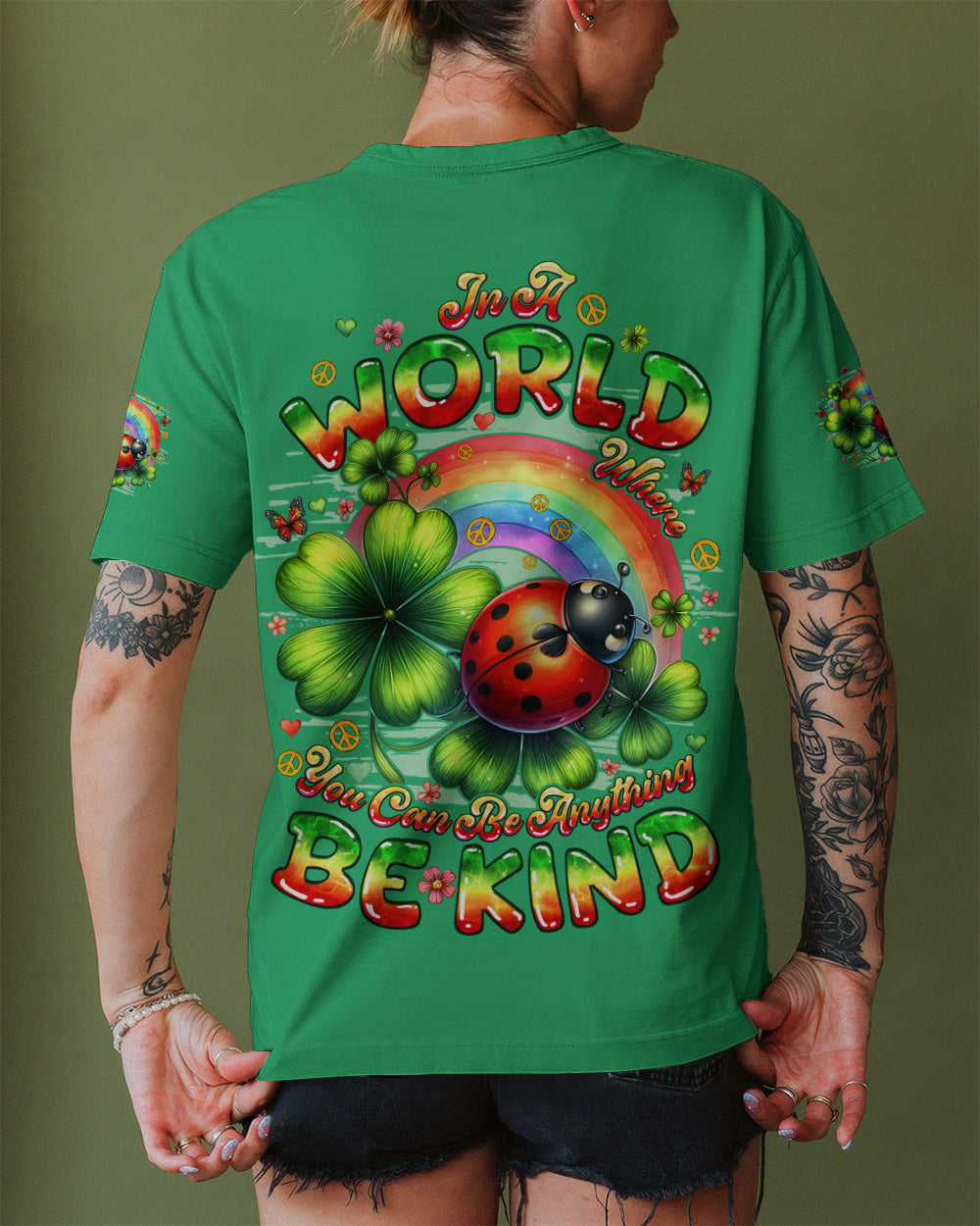 BE KIND LADYBUG SHAMROCK ALL OVER PRINT - TYQY1001261