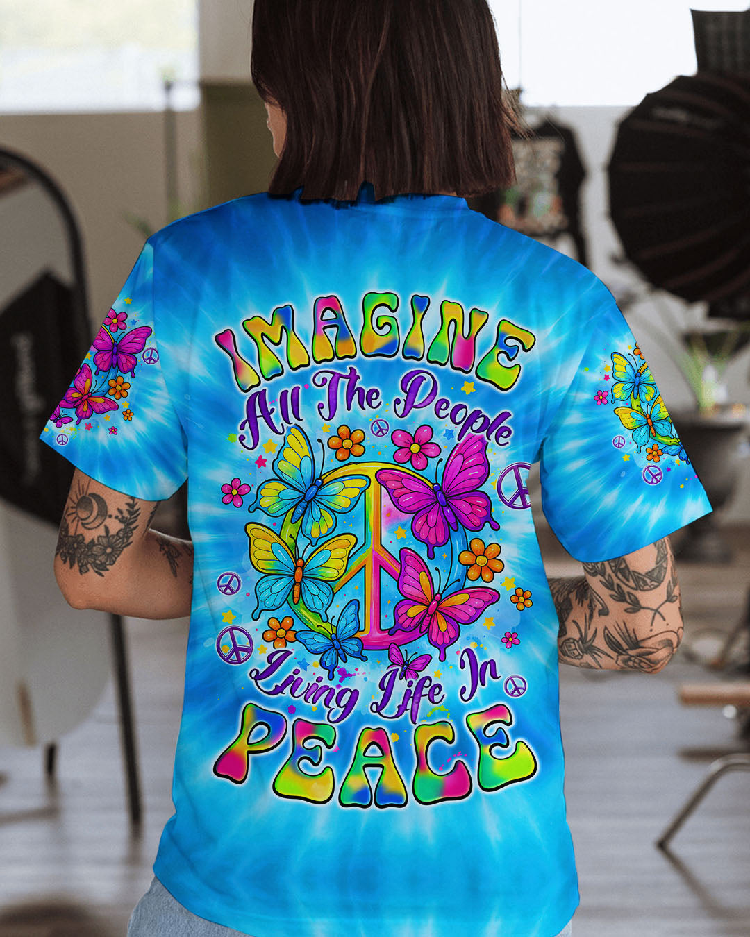 IMAGINE ALL THE PEOPLE LIVING LIFE IN PEACE BUTTERFLY TIE DYE ALL OVER PRINT - TYQY1704254