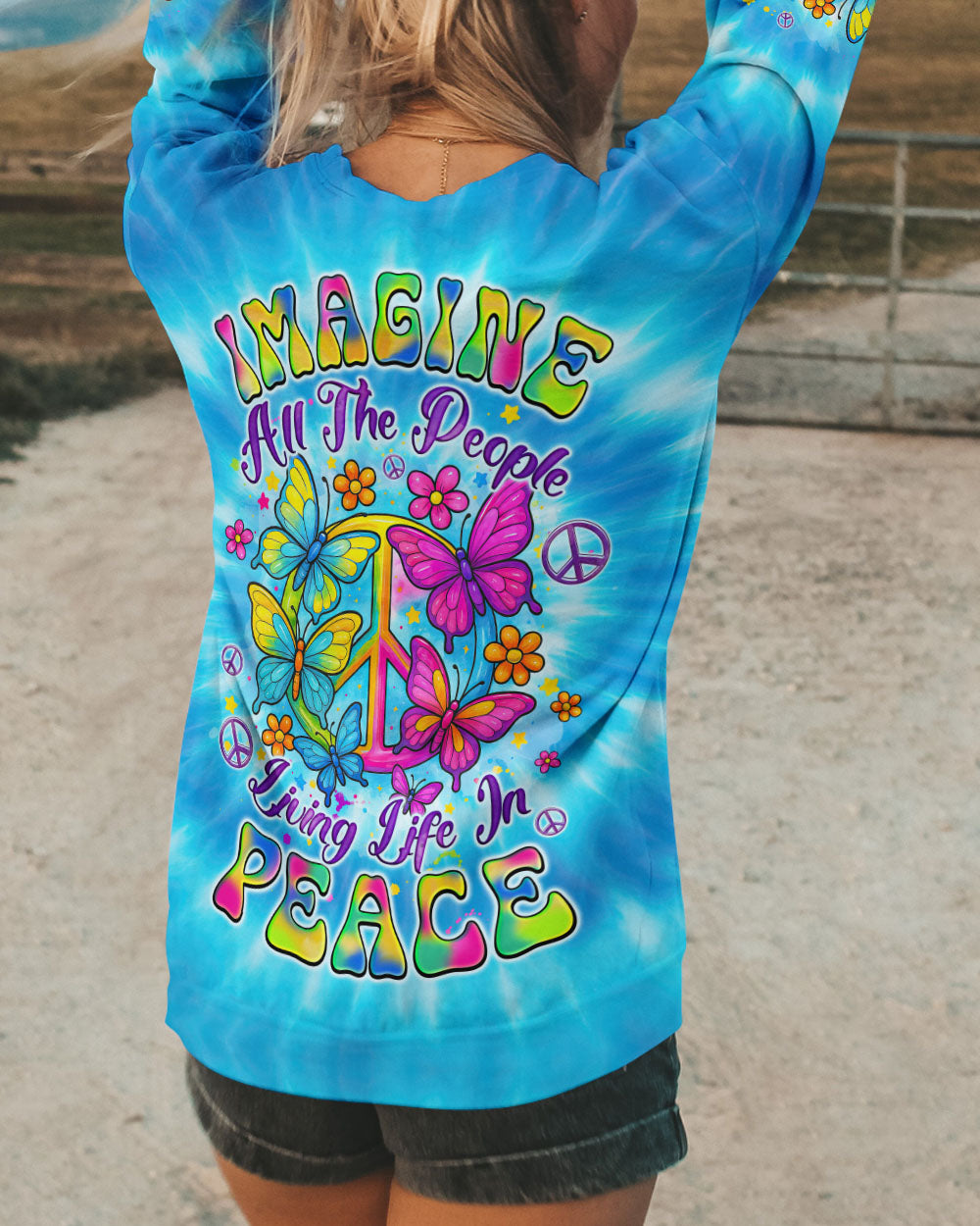 IMAGINE ALL THE PEOPLE LIVING LIFE IN PEACE BUTTERFLY TIE DYE ALL OVER PRINT - TYQY1704254