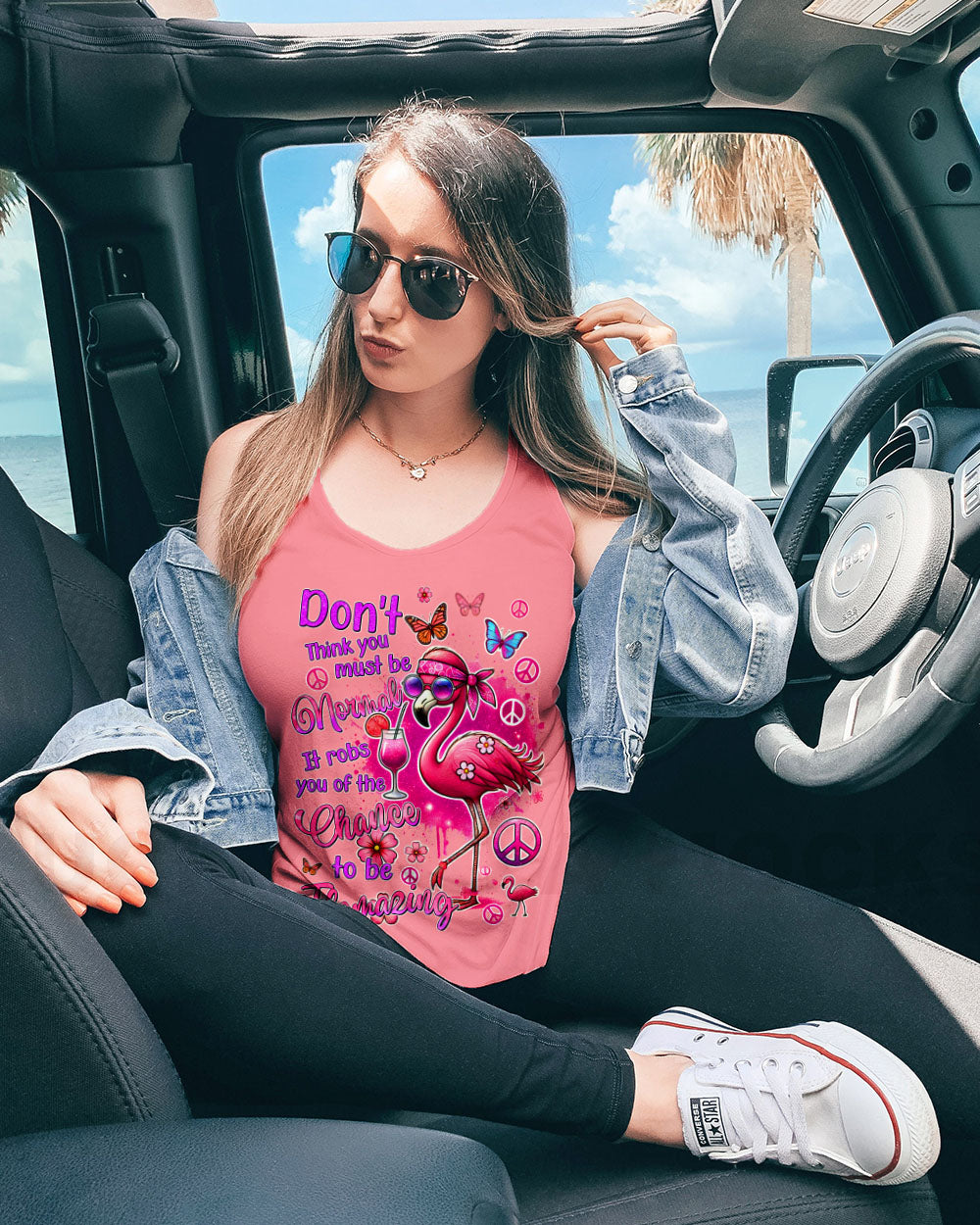 DON'T THINK YOU MUST BE NORMAL FLAMINGO ALL OVER PRINT - TYQY2106246