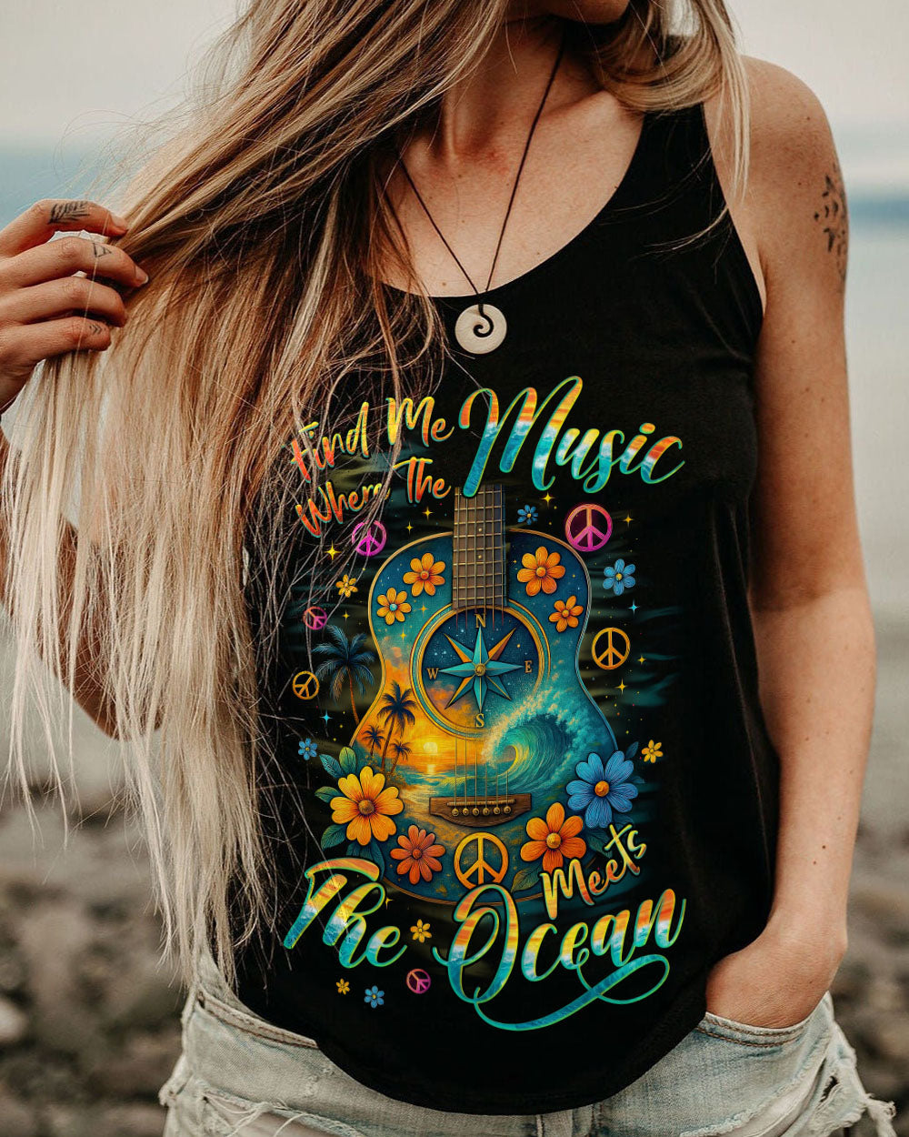 FIND ME WHERE THE MUSIC MEETS THE OCEAN GUITAR ALL OVER PRINT - TYQY2204251