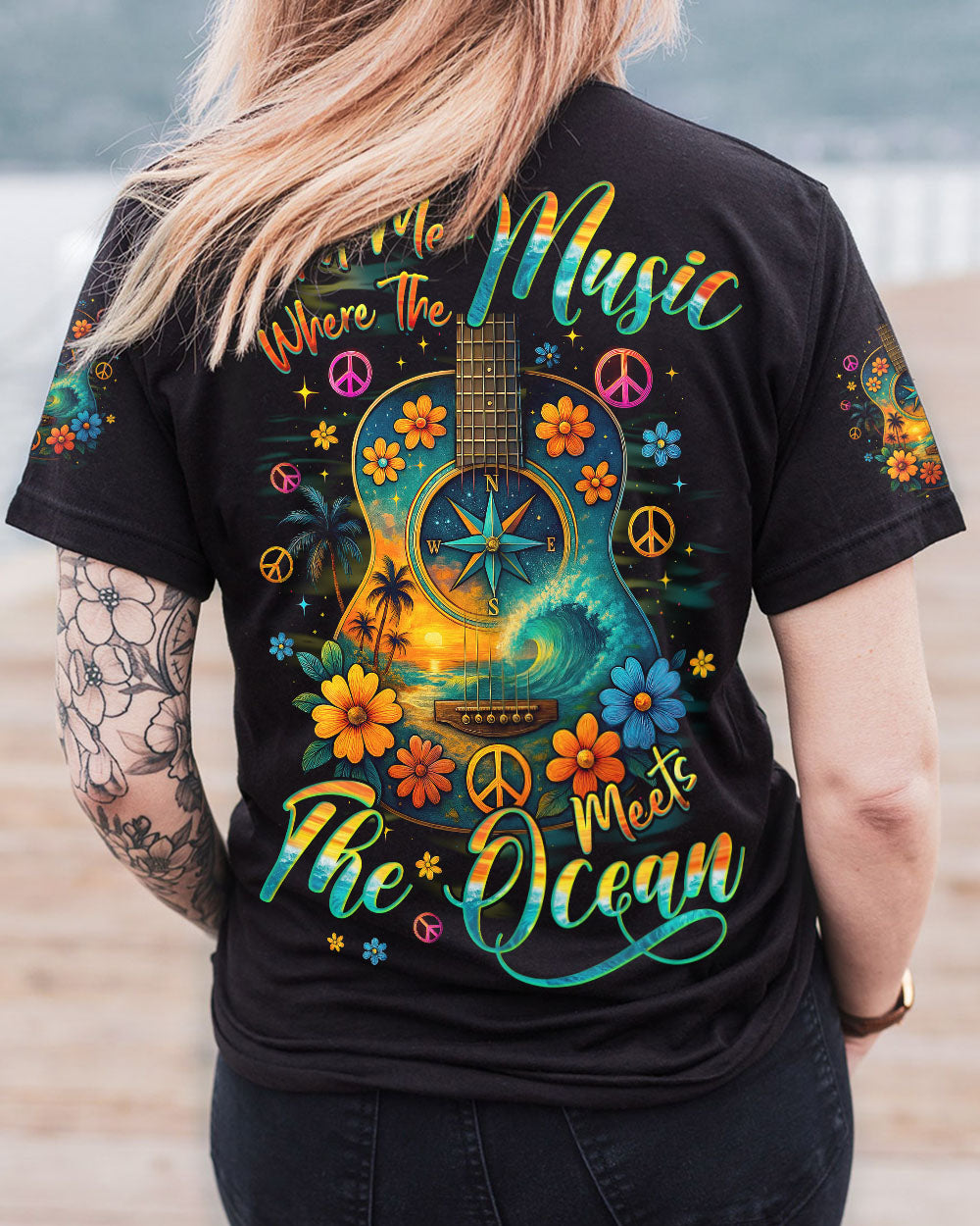 FIND ME WHERE THE MUSIC MEETS THE OCEAN GUITAR ALL OVER PRINT - TYQY2204251