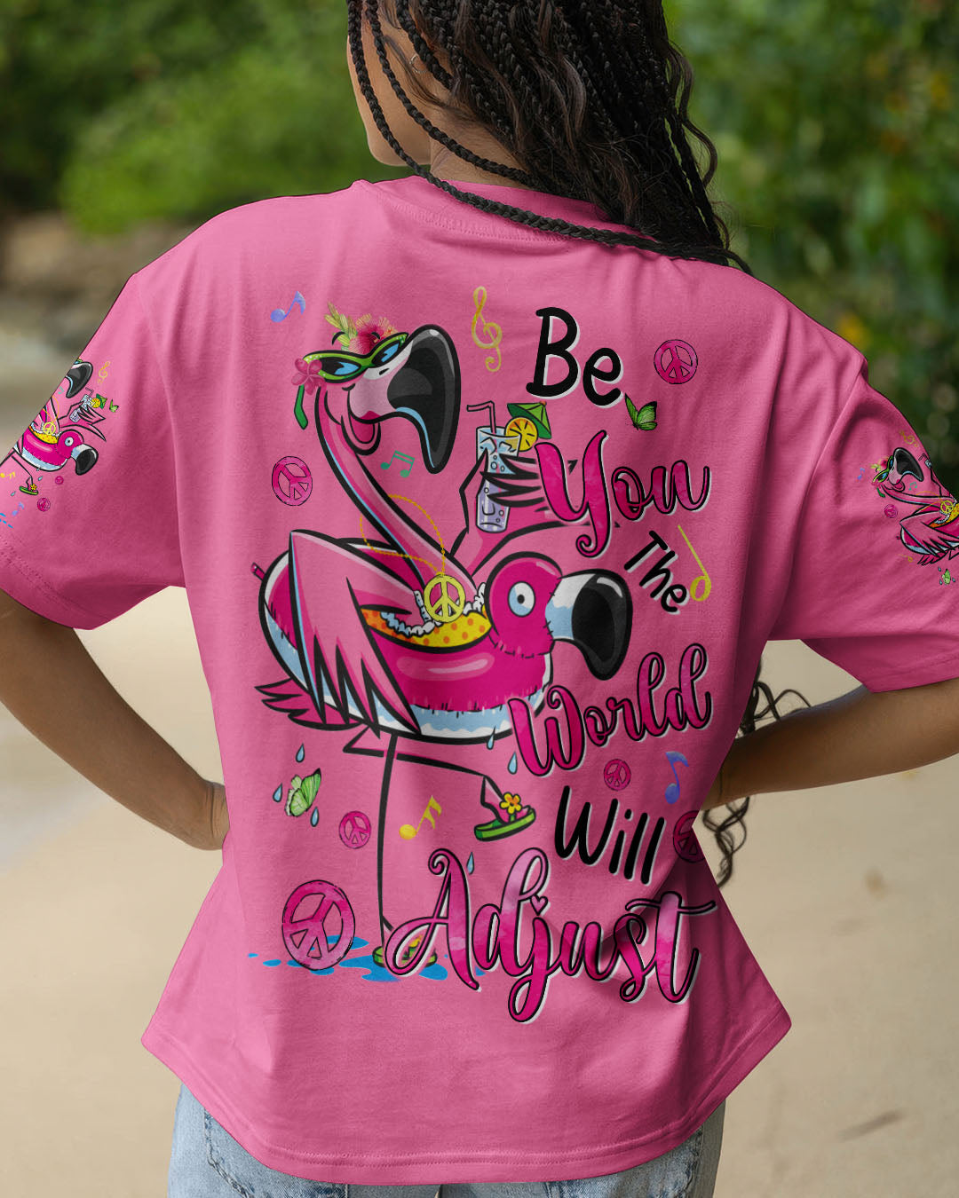 BE YOU THE WORLD WILL ADJUST FLAMINGO ALL OVER PRINT - TYQY2804254