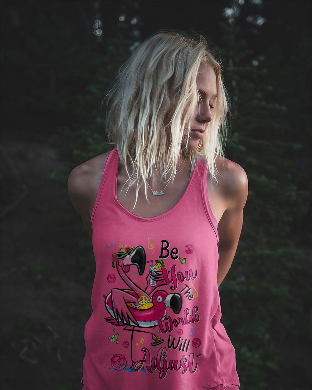 BE YOU THE WORLD WILL ADJUST FLAMINGO ALL OVER PRINT - TYQY2804254