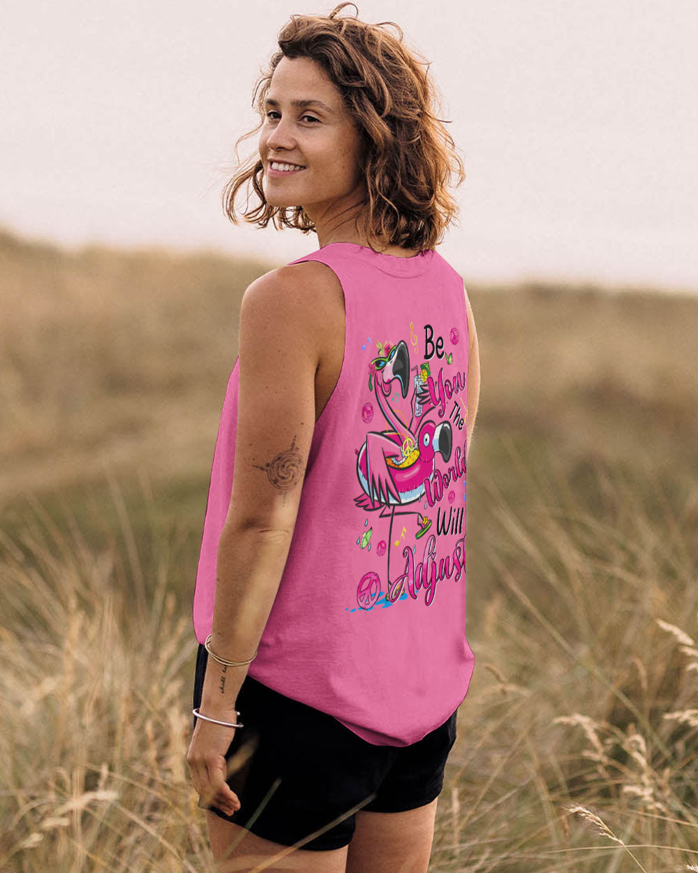 BE YOU THE WORLD WILL ADJUST FLAMINGO ALL OVER PRINT - TYQY2804254