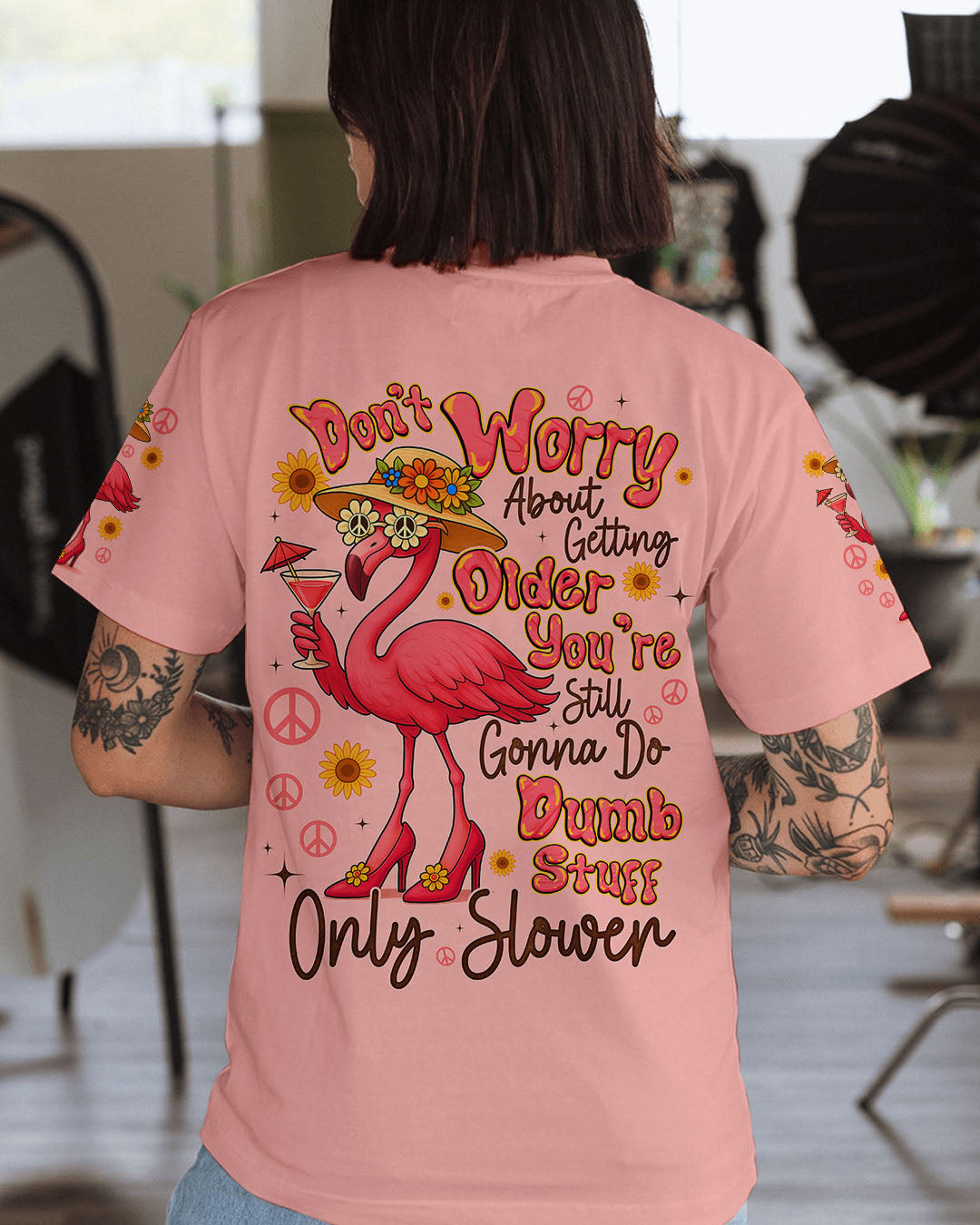 DON'T WORRY ABOUT GETTING OLDER FLAMINGO ALL OVER PRINT - TYQY2805251