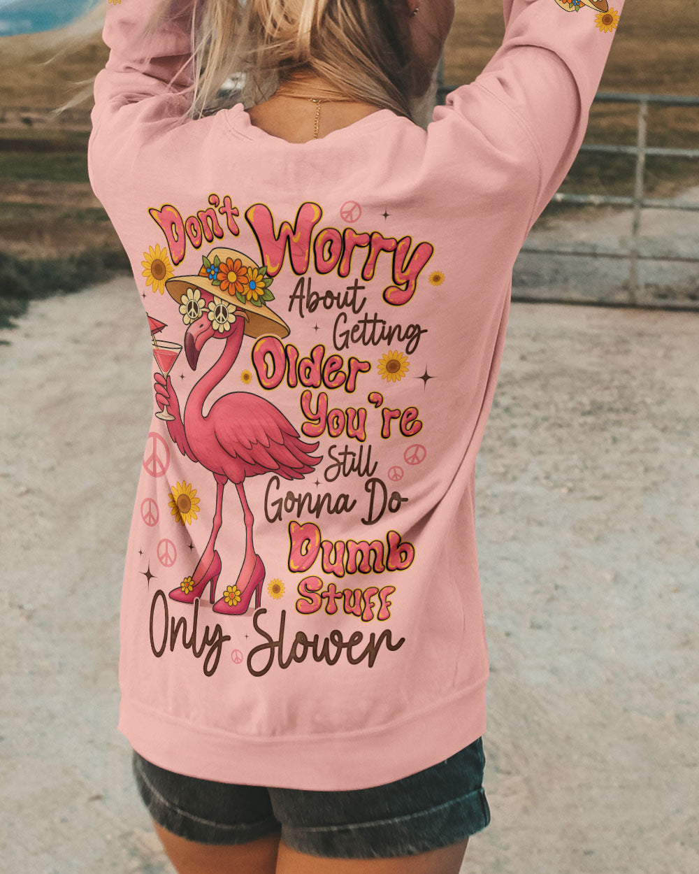 DON'T WORRY ABOUT GETTING OLDER FLAMINGO ALL OVER PRINT - TYQY2805251