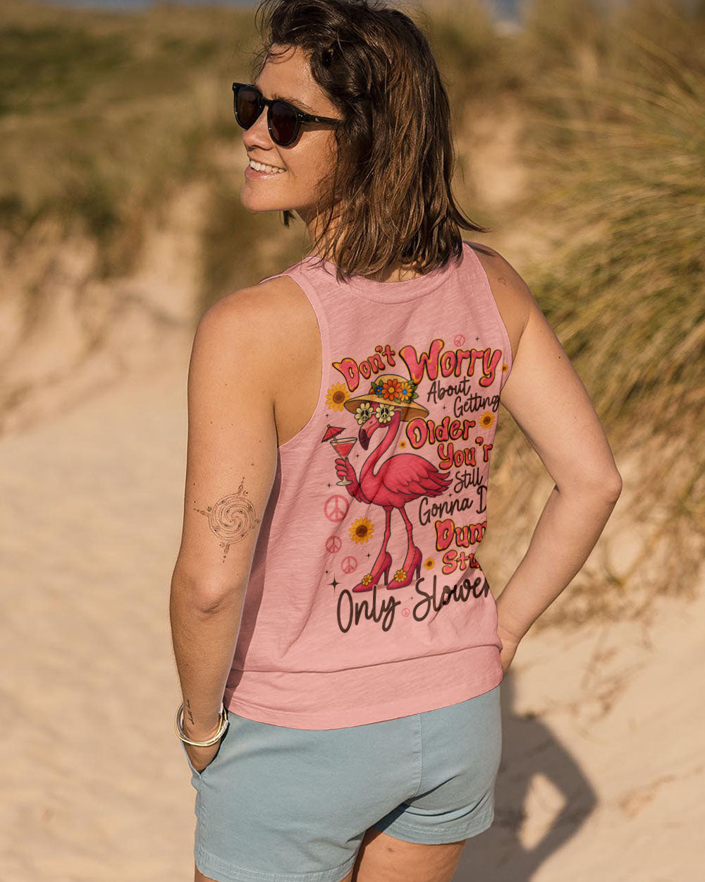 DON'T WORRY ABOUT GETTING OLDER FLAMINGO ALL OVER PRINT - TYQY2805251