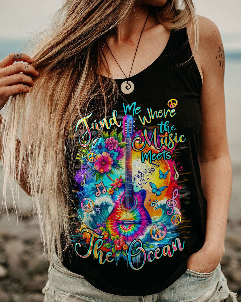FIND ME WHERE THE MUSIC MEETS THE OCEAN GUITAR ALL OVER PRINT - TYQY2811233