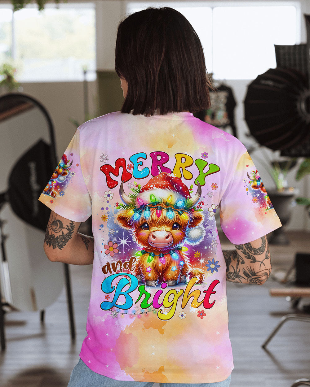 MERRY AND BRIGHT CHRISTMAS COW ALL OVER PRINT - TYQY2910244