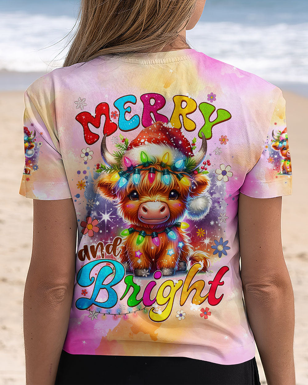 MERRY AND BRIGHT CHRISTMAS COW ALL OVER PRINT - TYQY2910244