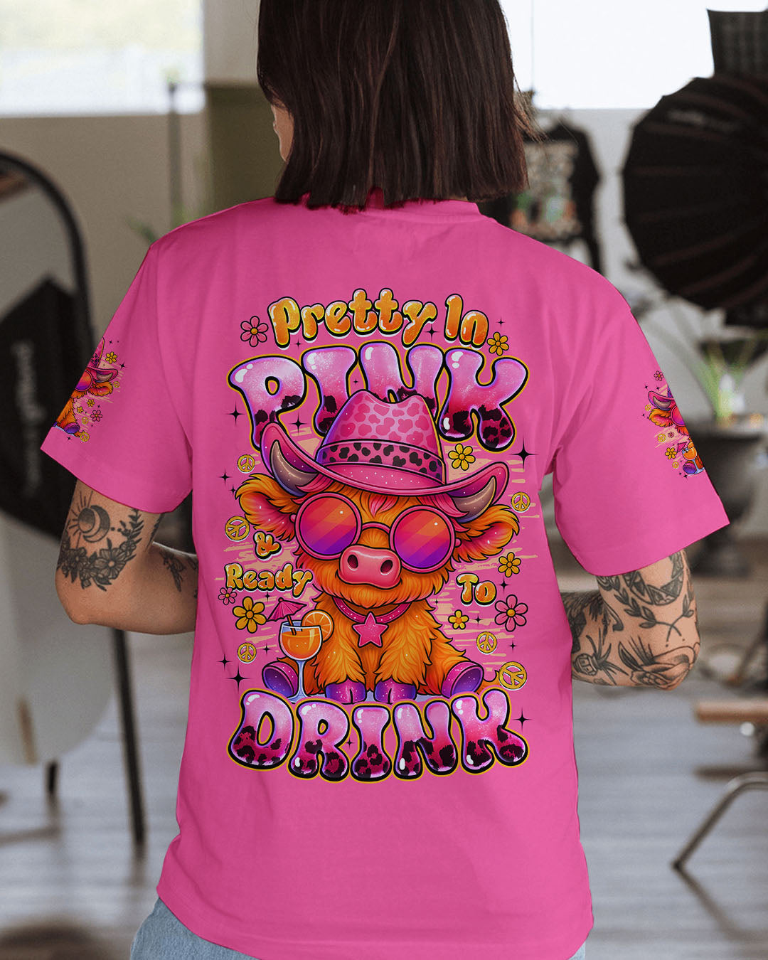 PRETTY IN PINK COW HIPPIE ALL OVER PRINT - TYQY3107253