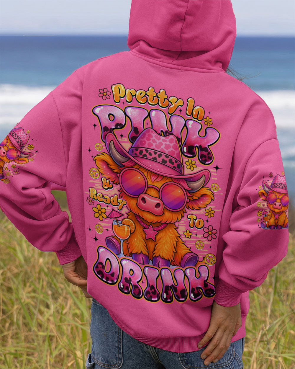 PRETTY IN PINK COW HIPPIE ALL OVER PRINT - TYQY3107253