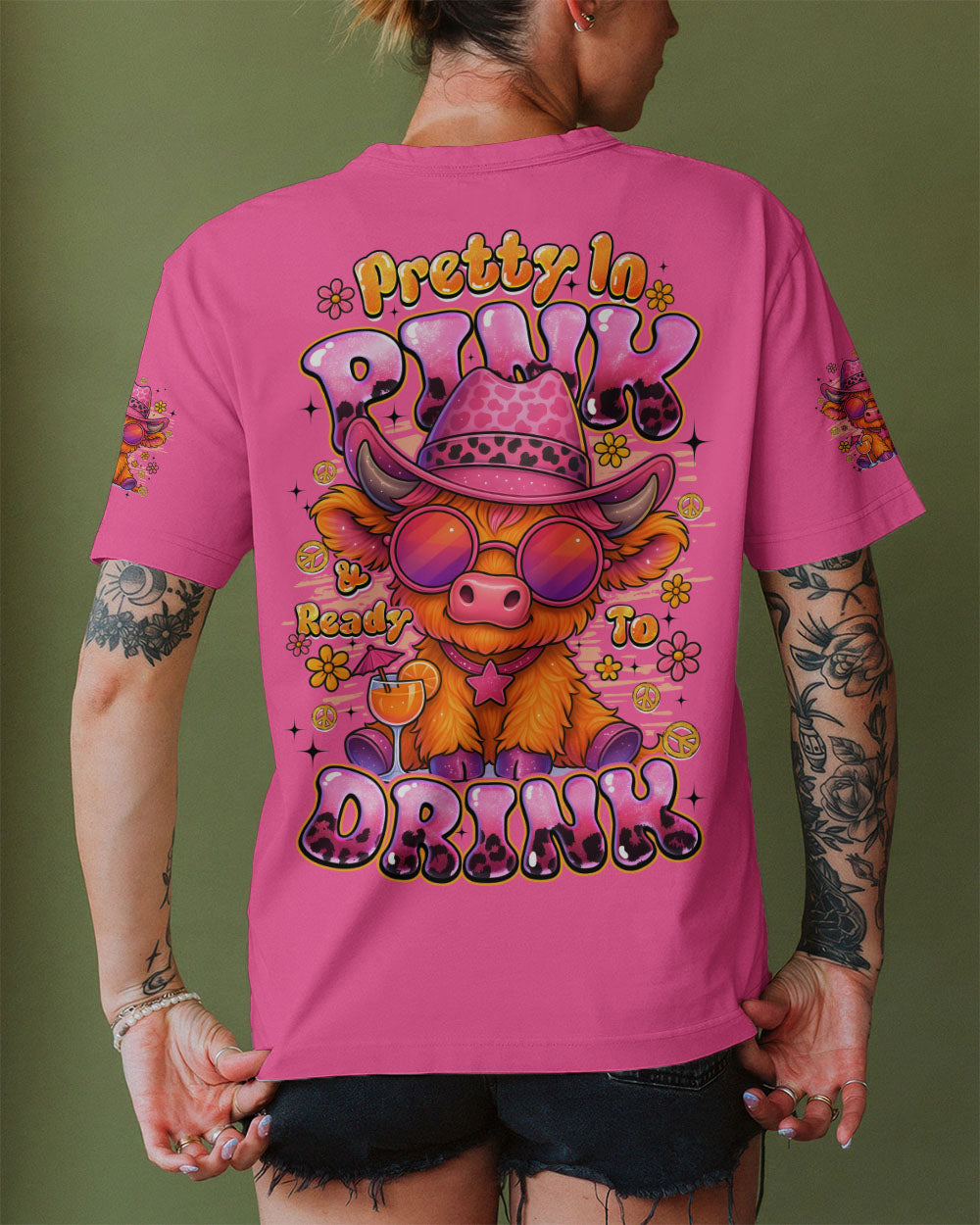PRETTY IN PINK COW HIPPIE ALL OVER PRINT - TYQY3107253