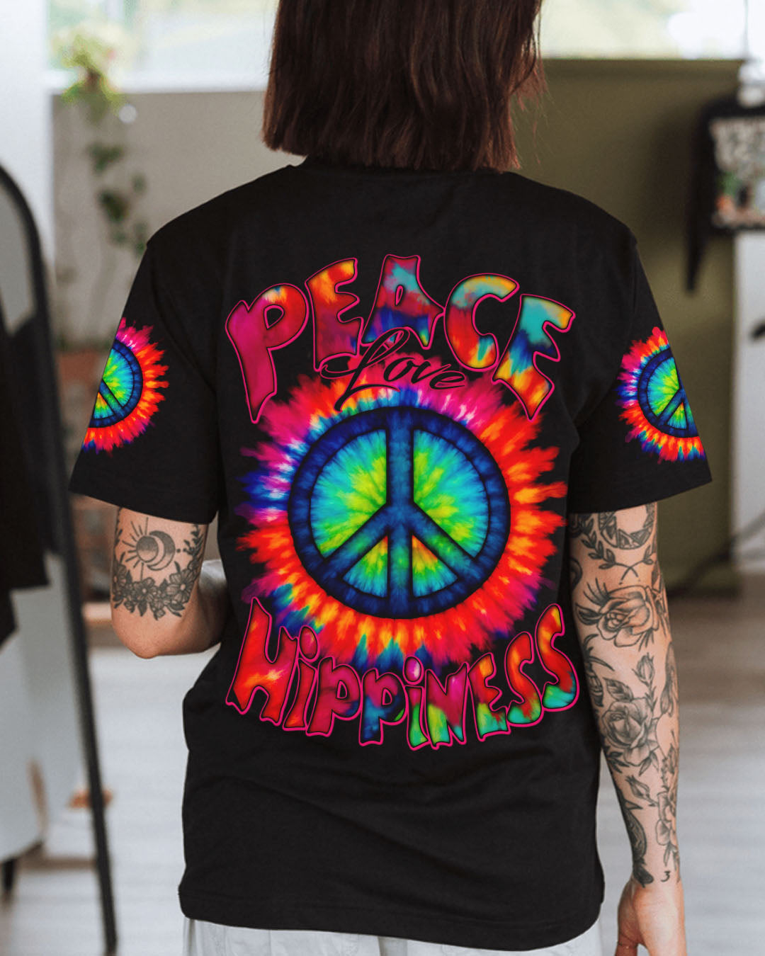 PEACE LOVE HIPPINESS TIE DYE ALL OVER PRINT - TYTD0206251