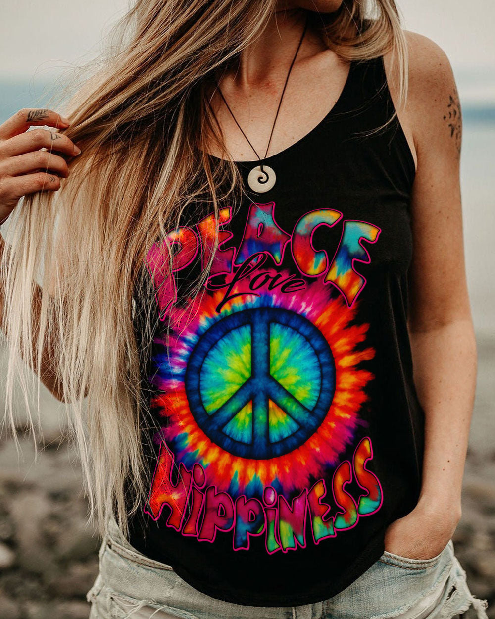 PEACE LOVE HIPPINESS TIE DYE ALL OVER PRINT - TYTD0206251