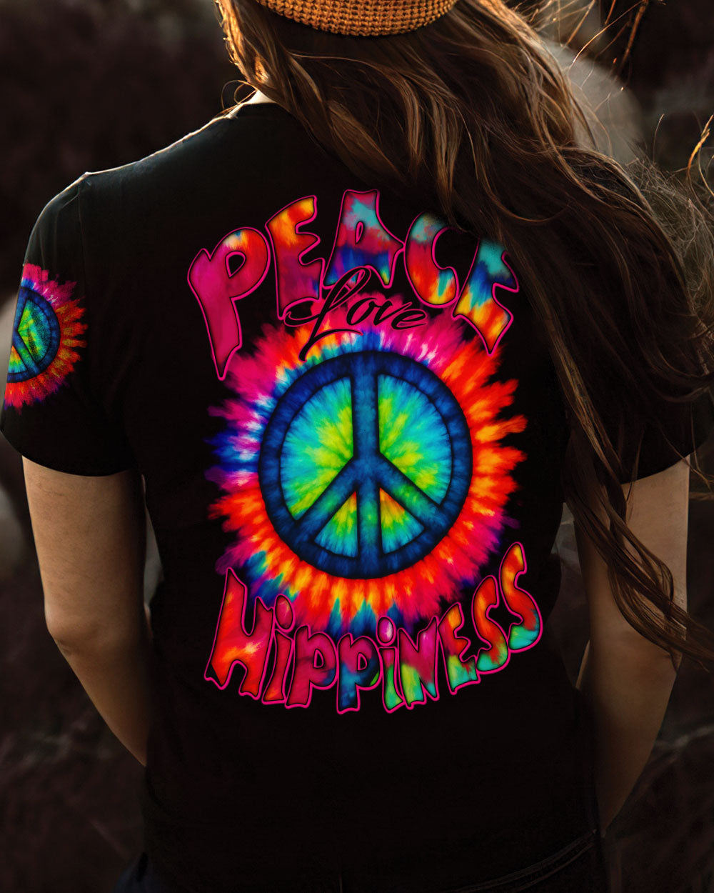 PEACE LOVE HIPPINESS TIE DYE ALL OVER PRINT - TYTD0206251