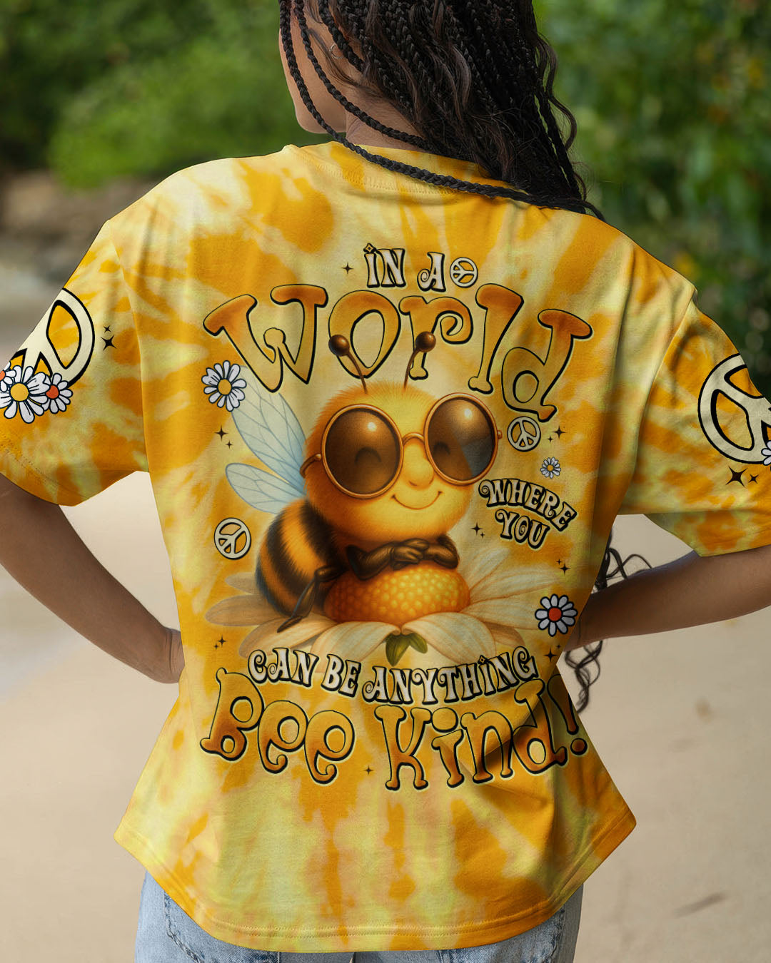 IN A WORLD WHERE YOU CAN BE ANYTHING BEE KIND TIE DYE ALL OVER PRINT - TYTD0306251