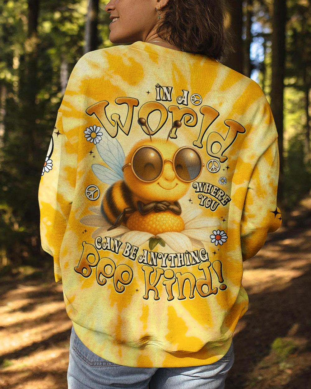 IN A WORLD WHERE YOU CAN BE ANYTHING BEE KIND TIE DYE ALL OVER PRINT - TYTD0306251