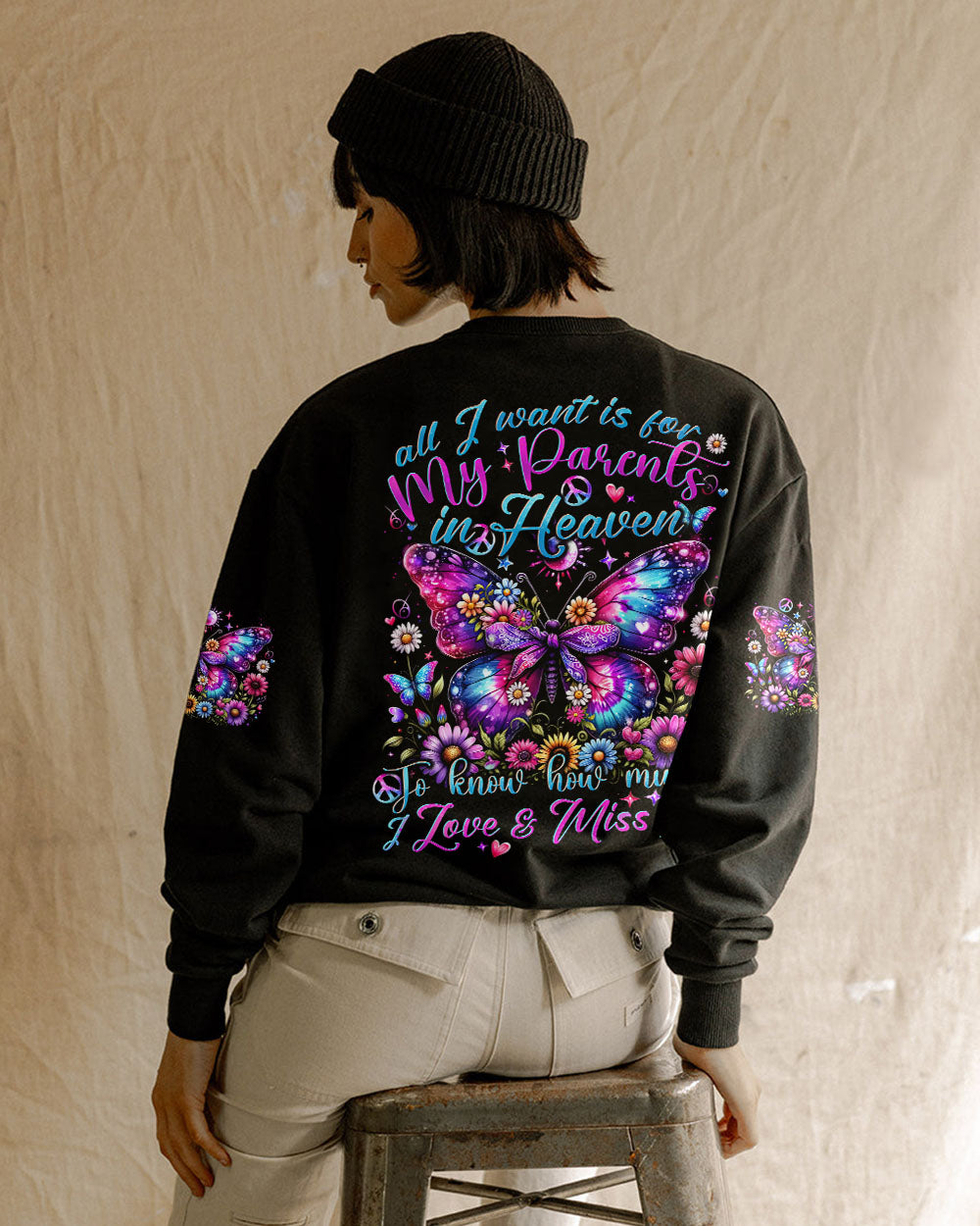 ALL I WANT IS FOR MY PARENTS IN HEAVEN BUTTERFLY ALL OVER PRINT - TYTD1106242