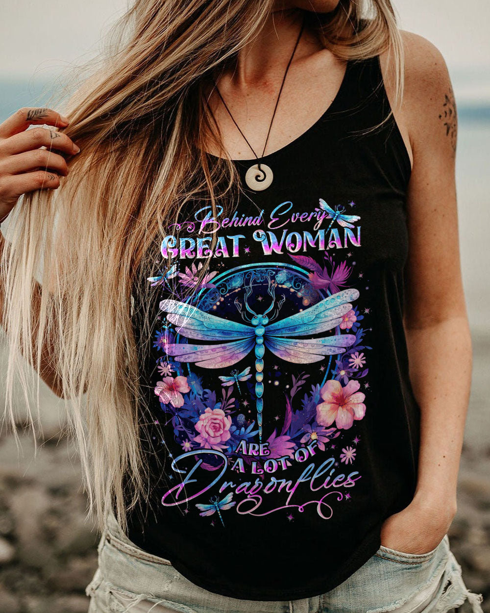 BEHIND EVERY GREAT WOMAN DRAGONFLY ALL OVER PRINT - TYTD1309233