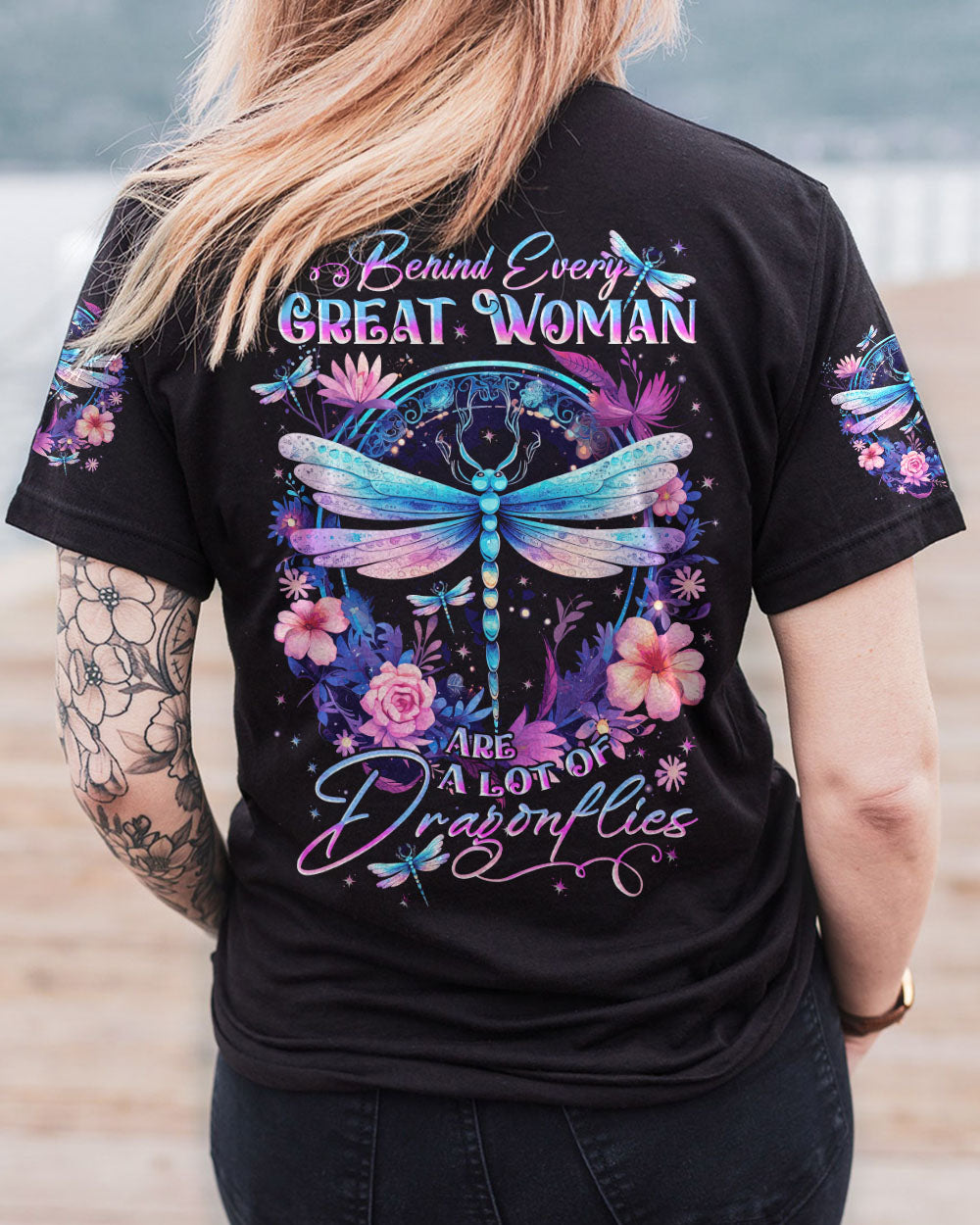 BEHIND EVERY GREAT WOMAN DRAGONFLY ALL OVER PRINT - TYTD1309233