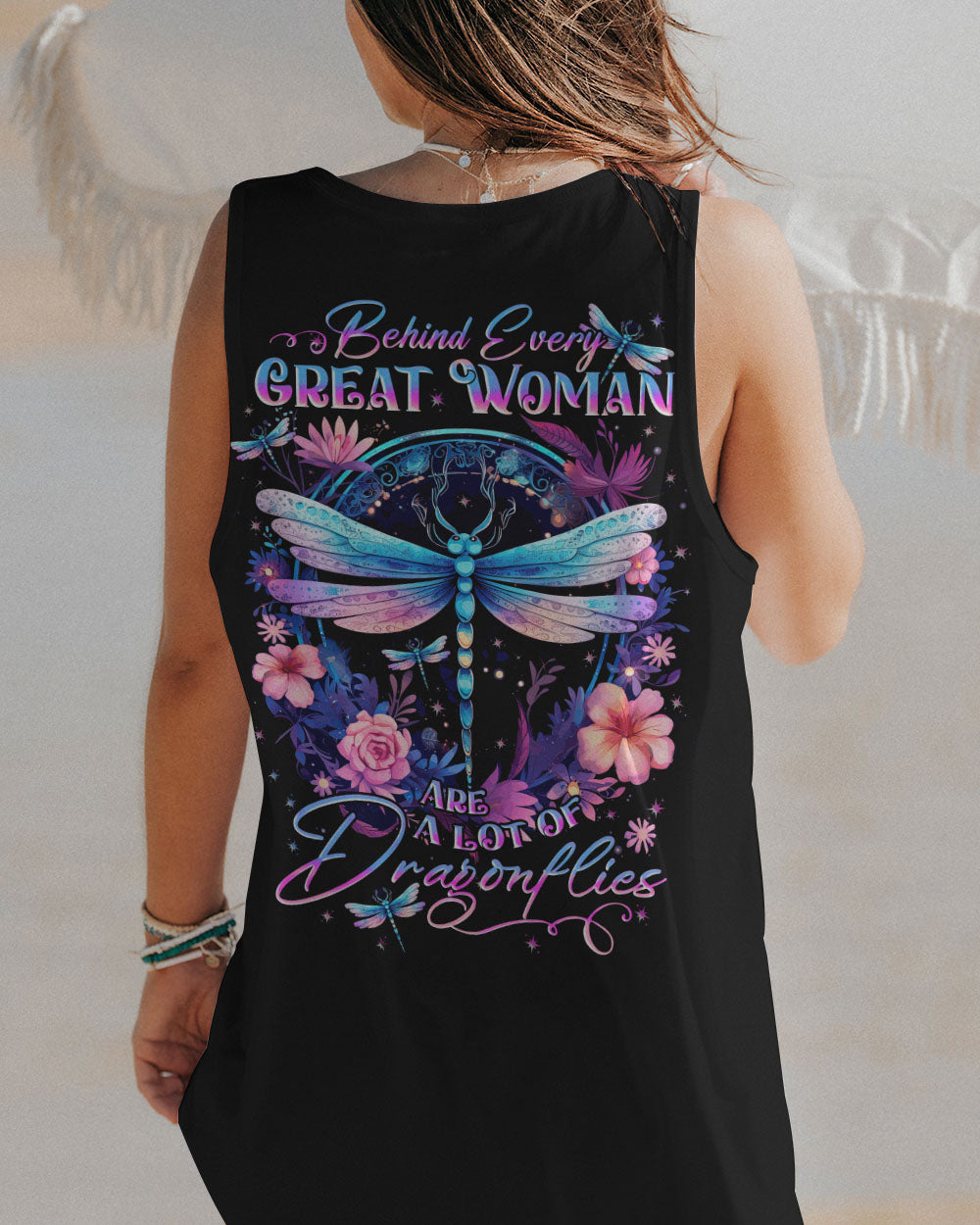BEHIND EVERY GREAT WOMAN DRAGONFLY ALL OVER PRINT - TYTD1309233