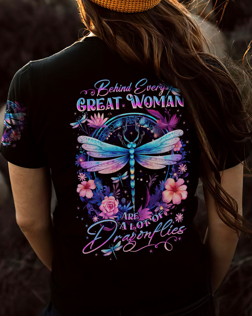 BEHIND EVERY GREAT WOMAN DRAGONFLY ALL OVER PRINT - TYTD1309233