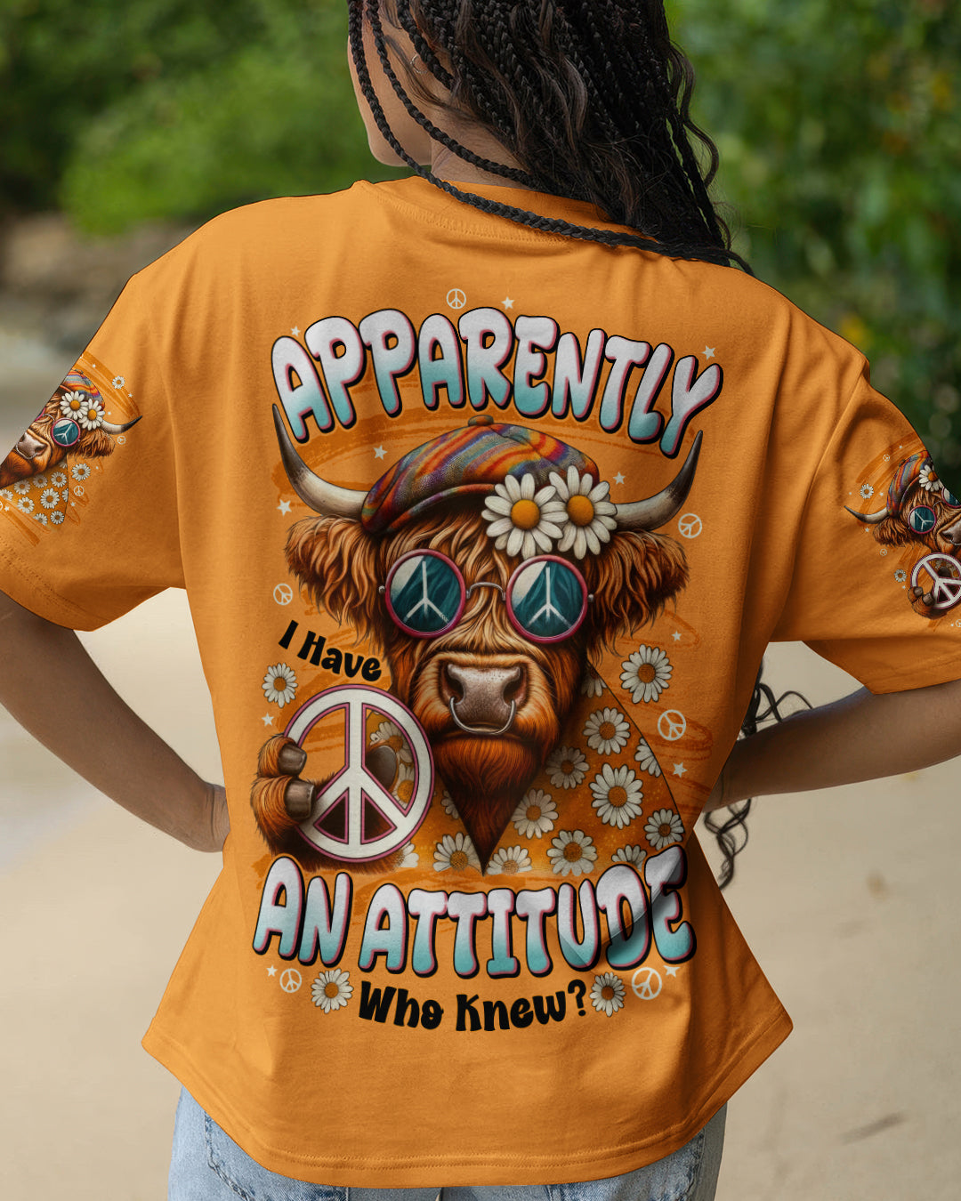 APPARENTLY I HAVE AN ATTITUDE WHO KNEW COW ALL OVER PRINT - TYTD2212251