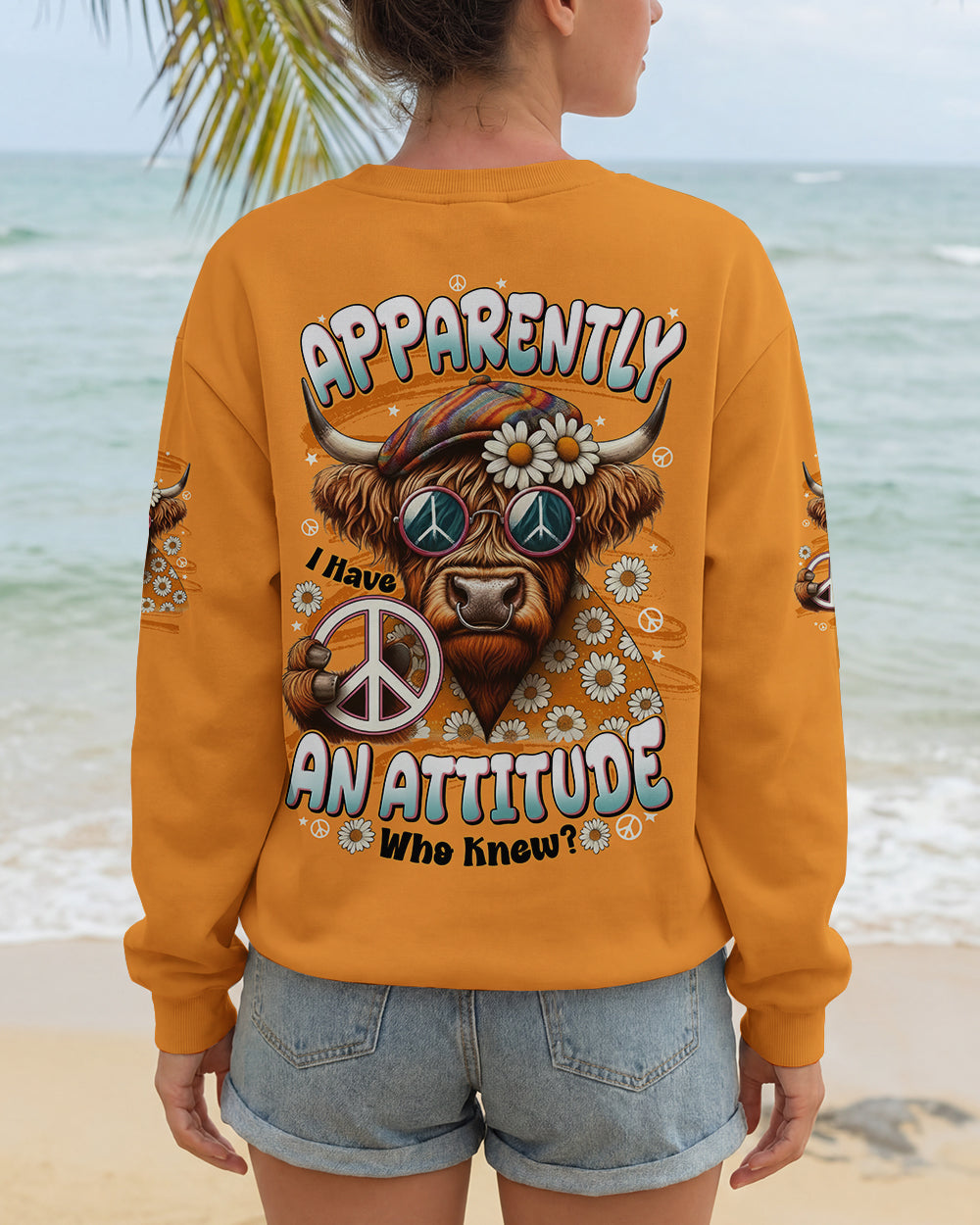 APPARENTLY I HAVE AN ATTITUDE WHO KNEW COW ALL OVER PRINT - TYTD2212251